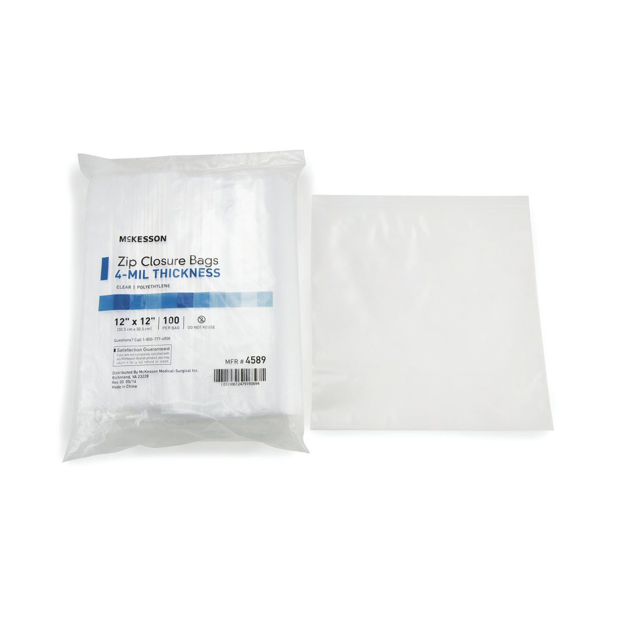 McKesson Zip Closure Bag, 12 x 12 in.-Reclosable Bag McKesson 12 X 12 Inch Polyethylene Clear Zipper Closure