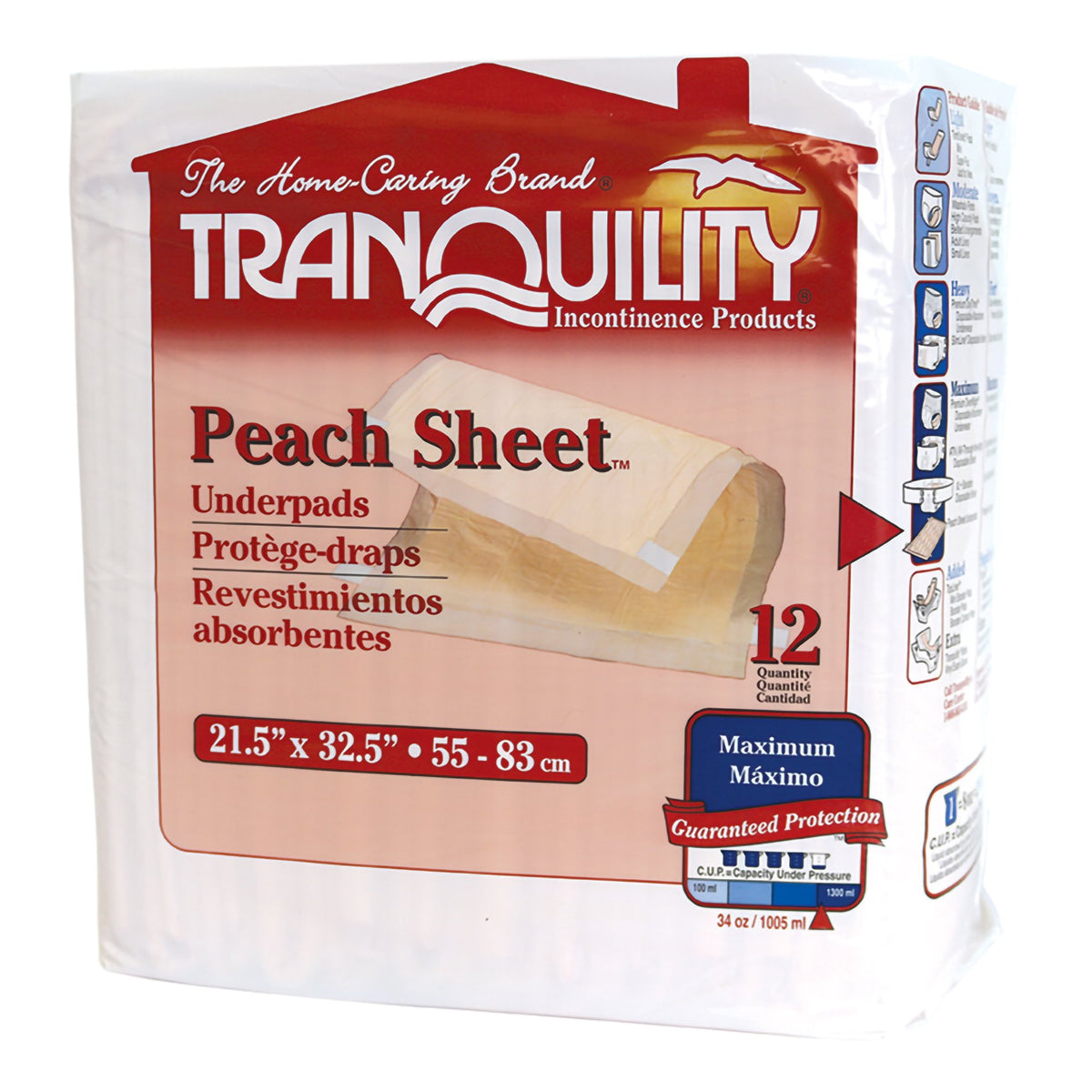 Tranquility Peach Sheet Underpad, 21 x 32 Inch-Disposable Underpad Tranquility Peach Sheet 21-1/2 X 32-1/2 Inch Super Absorbent Polymer Heavy Absorbency