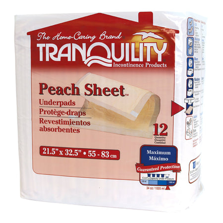 Tranquility Peach Sheet Underpad, 21 x 32 Inch-Disposable Underpad Tranquility Peach Sheet 21-1/2 X 32-1/2 Inch Super Absorbent Polymer Heavy Absorbency