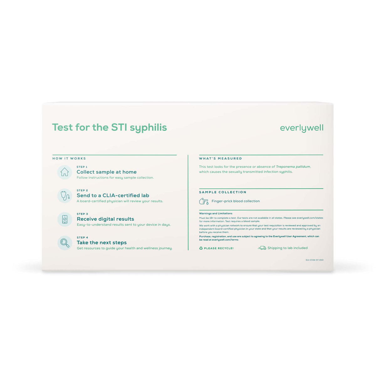 Everlywell Syphilis Test-Blood Collection and Transport Kit Everlywell Biohazard Bag Sterile