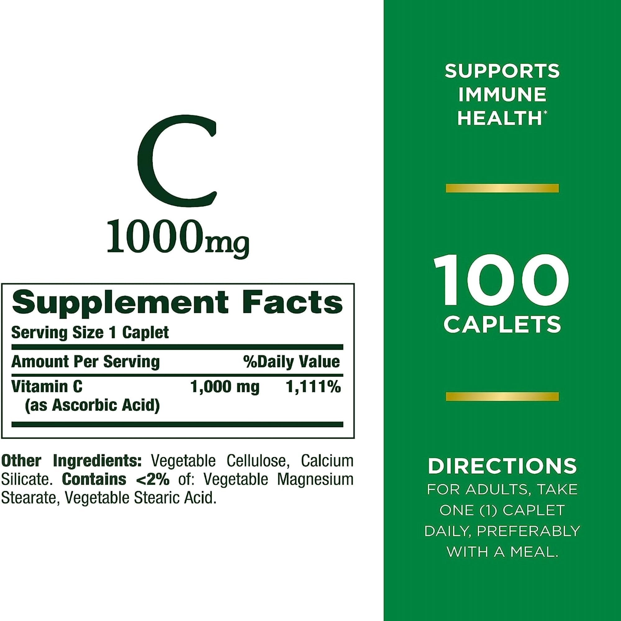 Nature's Bounty 1000 mg Vitamin C Caplets-"Vitamin C Supplement Nature's Bounty 1,000 mg Strength Capsule 100 per Bottle"