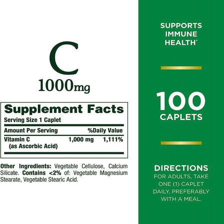 Nature's Bounty 1000 mg Vitamin C Caplets-"Vitamin C Supplement Nature's Bounty 1,000 mg Strength Capsule 100 per Bottle"