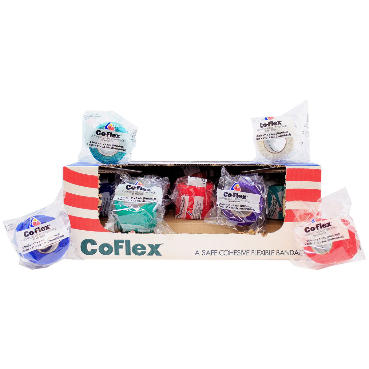 CoFlex Self-adherent Closure Cohesive Bandage, 1 Inch x 5 Yard-Cohesive Bandage CoFlex 1 Inch X 5 Yard Self-Adherent Closure Teal / Blue / White / Purple / Red / Green NonSterile 14 lbs. Tensile Strength