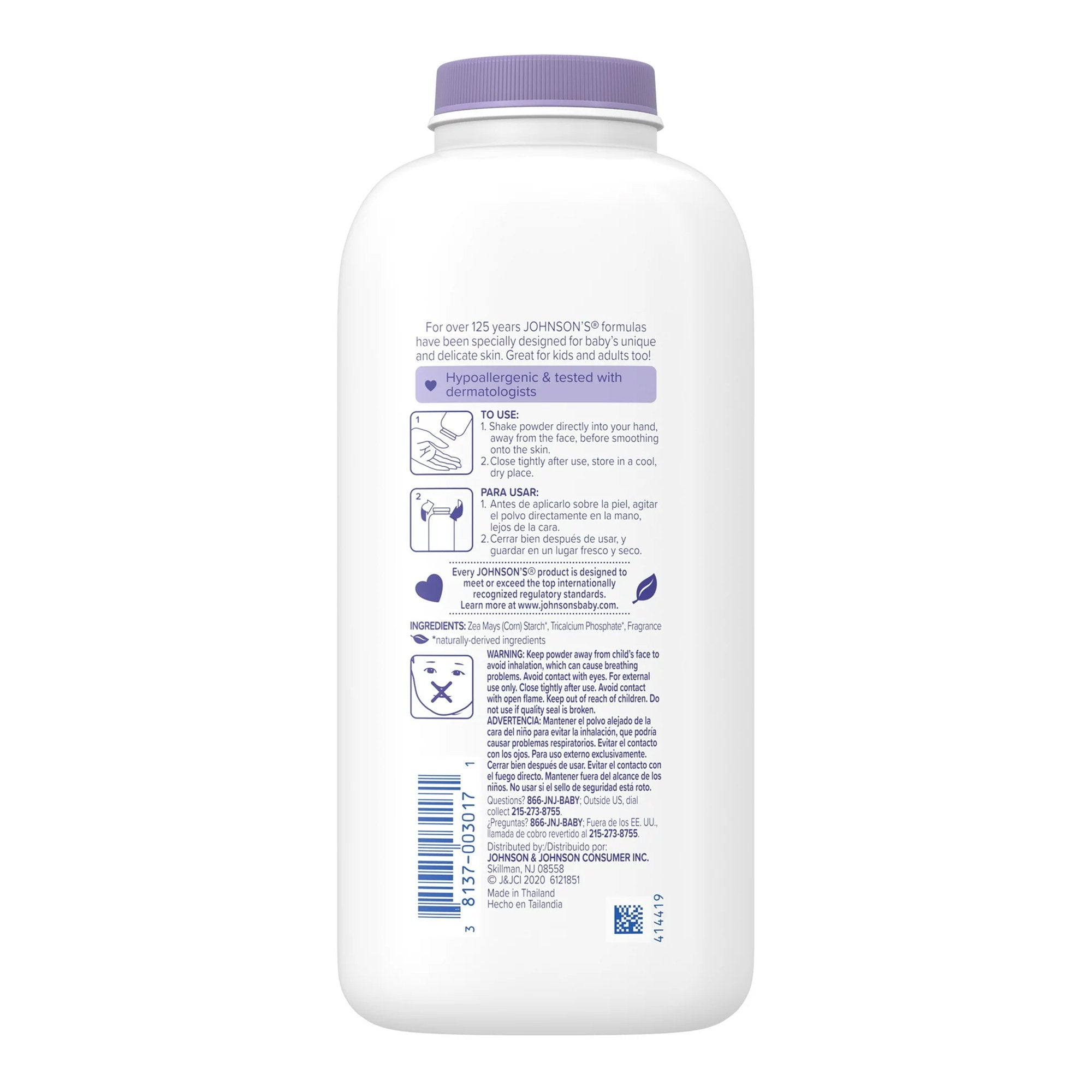 Johnson's Lavender Powder, Lavender and Chamomile Scent, 15 oz.-"Baby Powder Johnson's 15 oz. Lavender / Chamomile Scent Shaker Bottle Zea Mays(Cornstarch), Tricalcium Phosphate, Fragrance"
