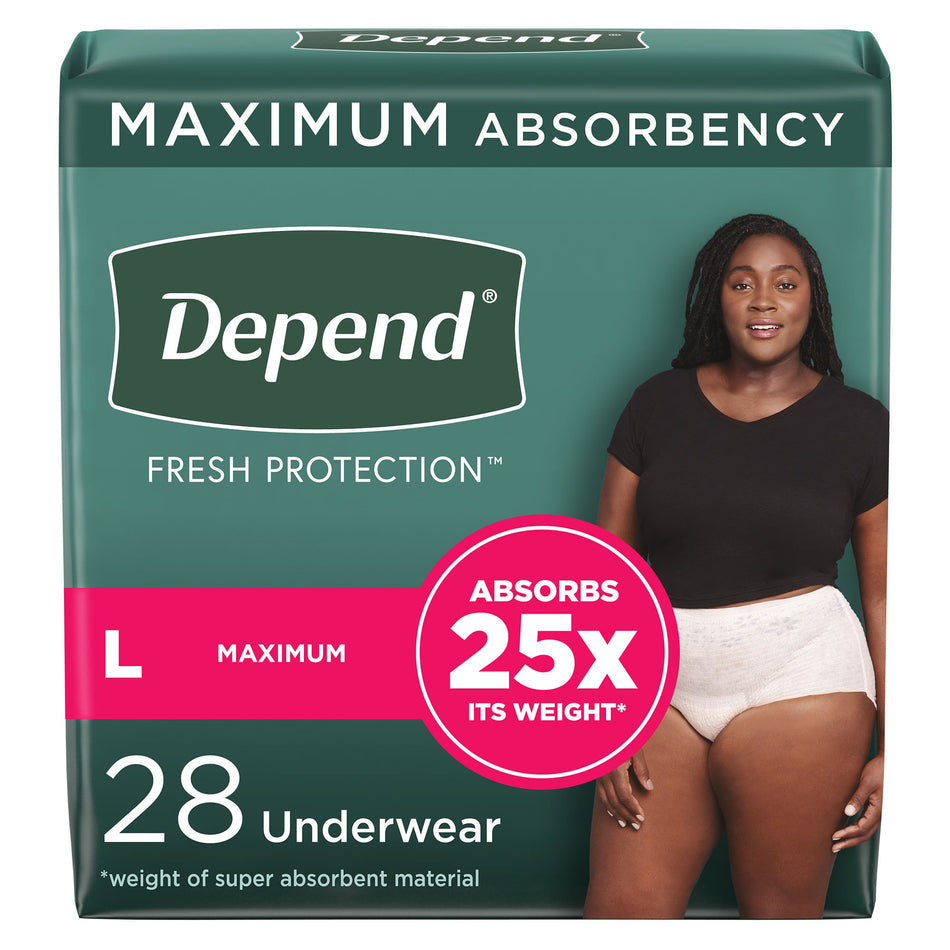 Depend Fresh Protection Women's Maximum Absorbency Underwear, Large-Female Adult Absorbent Underwear Depend Fresh Protection Waistband Style Large Disposable Heavy Absorbency