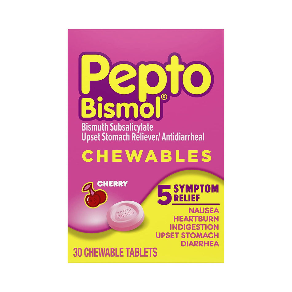 Pepto Bismol Anti-Diarrheal Chewable Tablets-Anti-Diarrheal Pepto Bismol 262 mg Strength Chewable Tablet 30 per Box