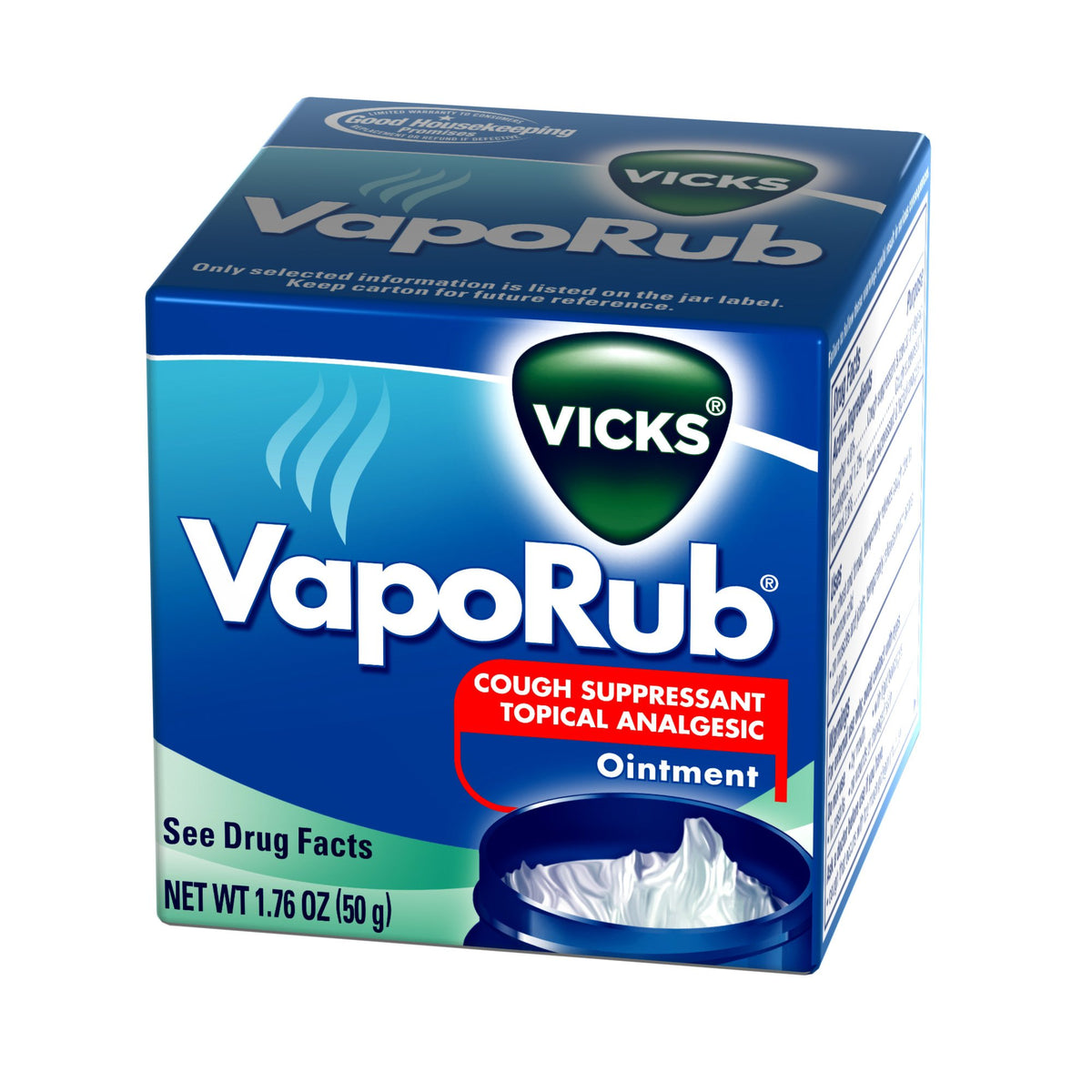 Vicks VapoRub Camphor / Menthol / Eucalyptus Oil Chest Rub, 1.76 oz.-Chest Rub Vicks VapoRub 4.8% - 1.2% - 2.6% Strength Ointment 1.76 oz.