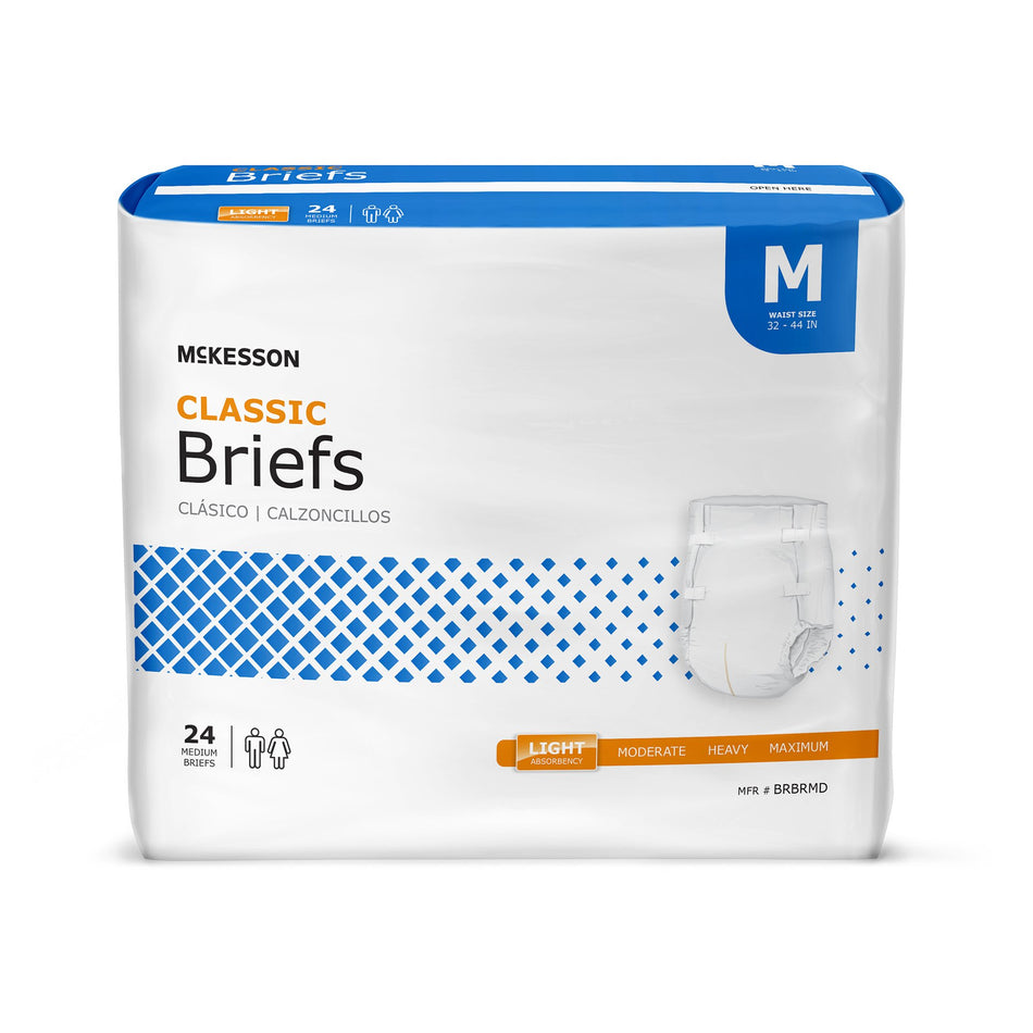 McKesson Classic Light Absorbency Incontinence Brief, Medium-Unisex Adult Incontinence Brief McKesson Classic Medium Disposable Light Absorbency