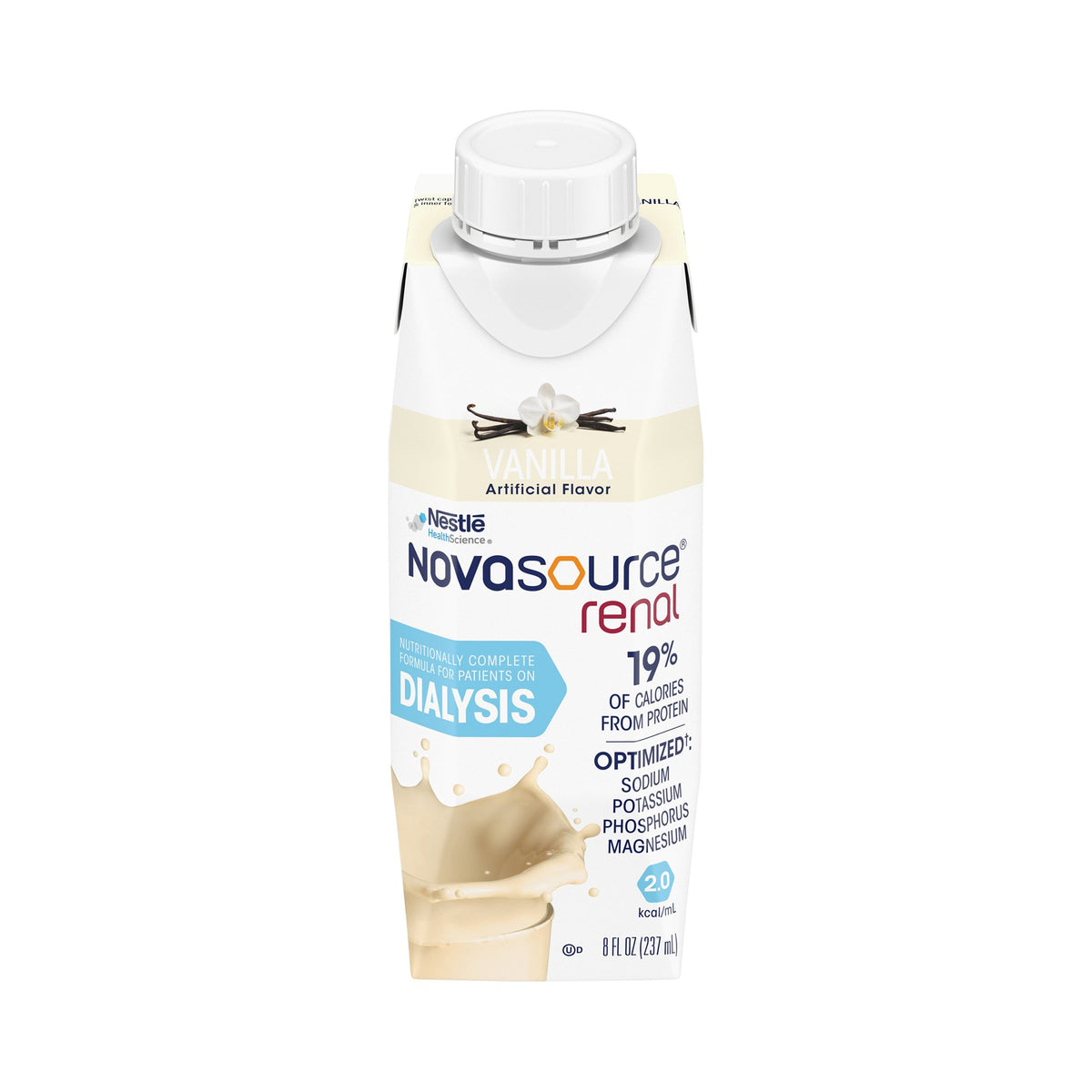 Novasource Renal Vanilla Nutritionally Complete Formula for Patients on Dialysis, 8-ounce carton-Oral Supplement Novasource Renal Vanilla Flavor Liquid 8 oz. Carton