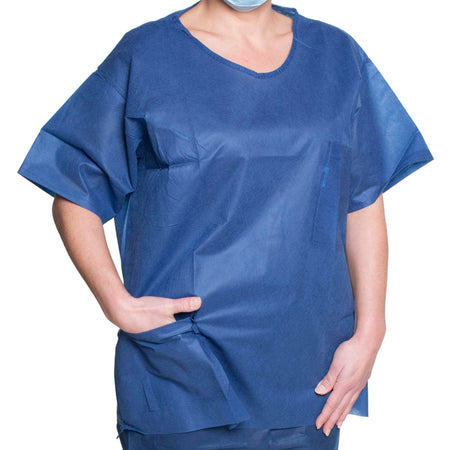 Scrub Shirt Small Dark Blue 2 Pockets Short Sleeve Unisex - Apparel>Shirts and Scrubs - Dukal