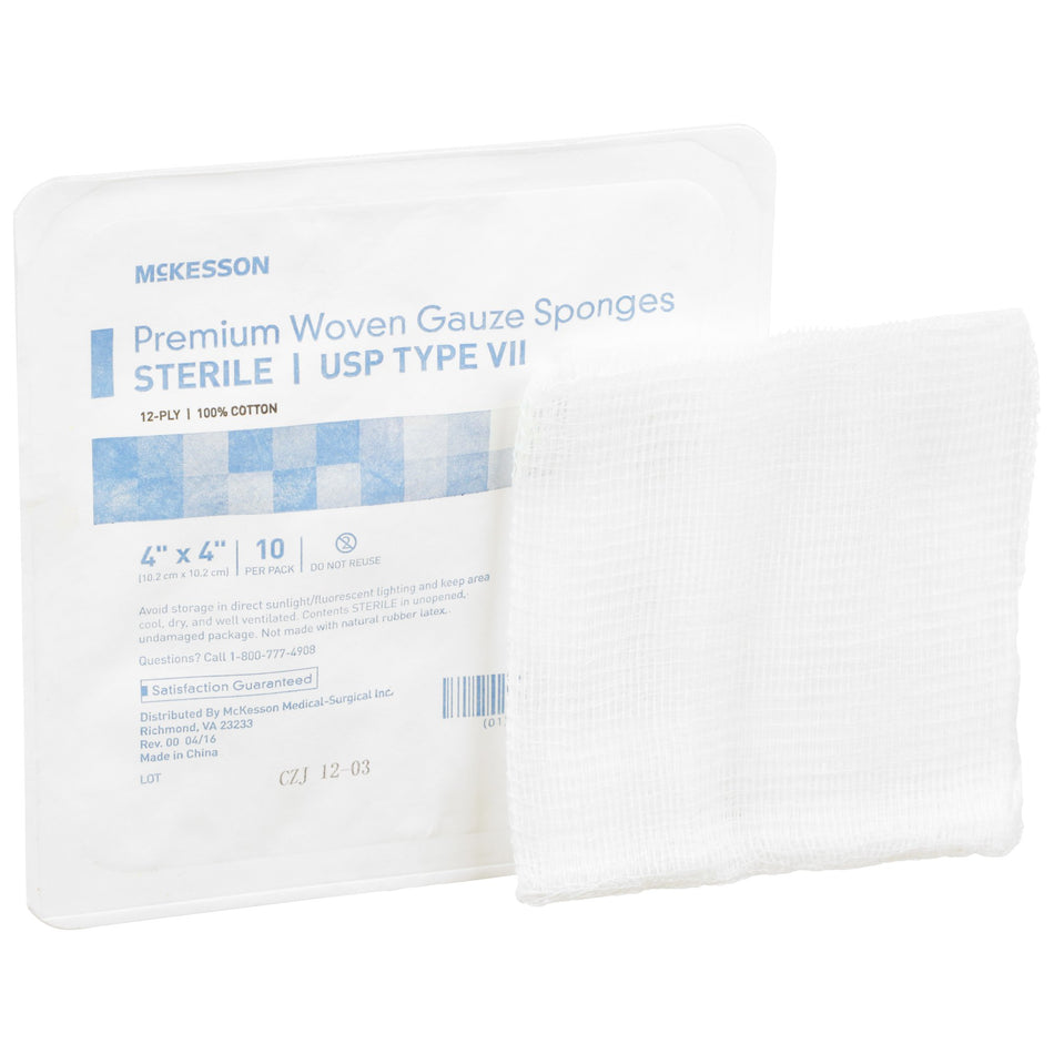 McKesson Sterile USP Type VII Gauze Sponge, 4 x 4 Inch, 12-Ply-Gauze Sponge McKesson 4 X 4 Inch 12-Ply Sterile 10 per Tray