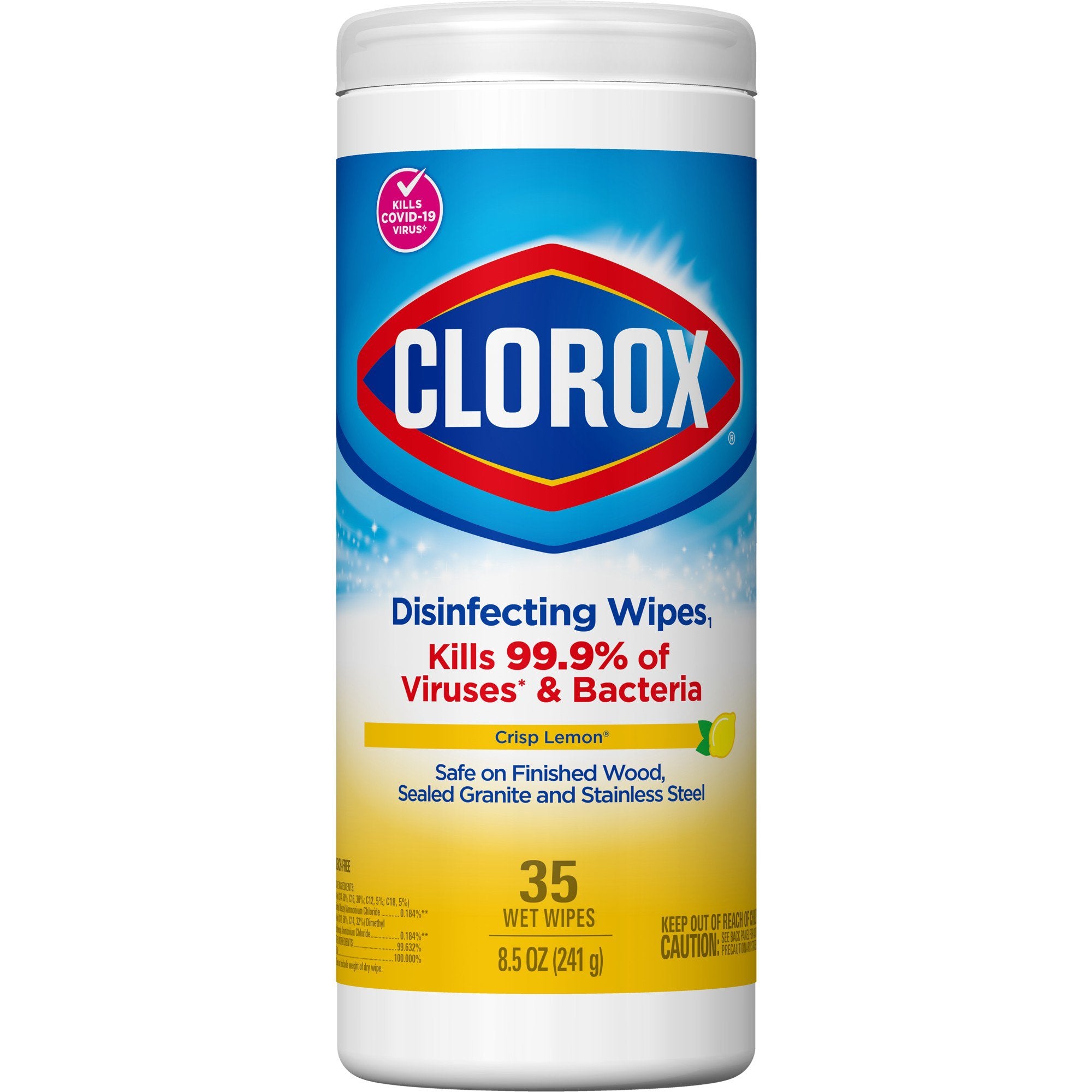 Clorox Disinfecting Wipes, Lemon Scent, 35 ct.-Clorox Surface Disinfectant Premoistened Manual Pull Wipe 35 Count Canister Lemon Scent NonSterile