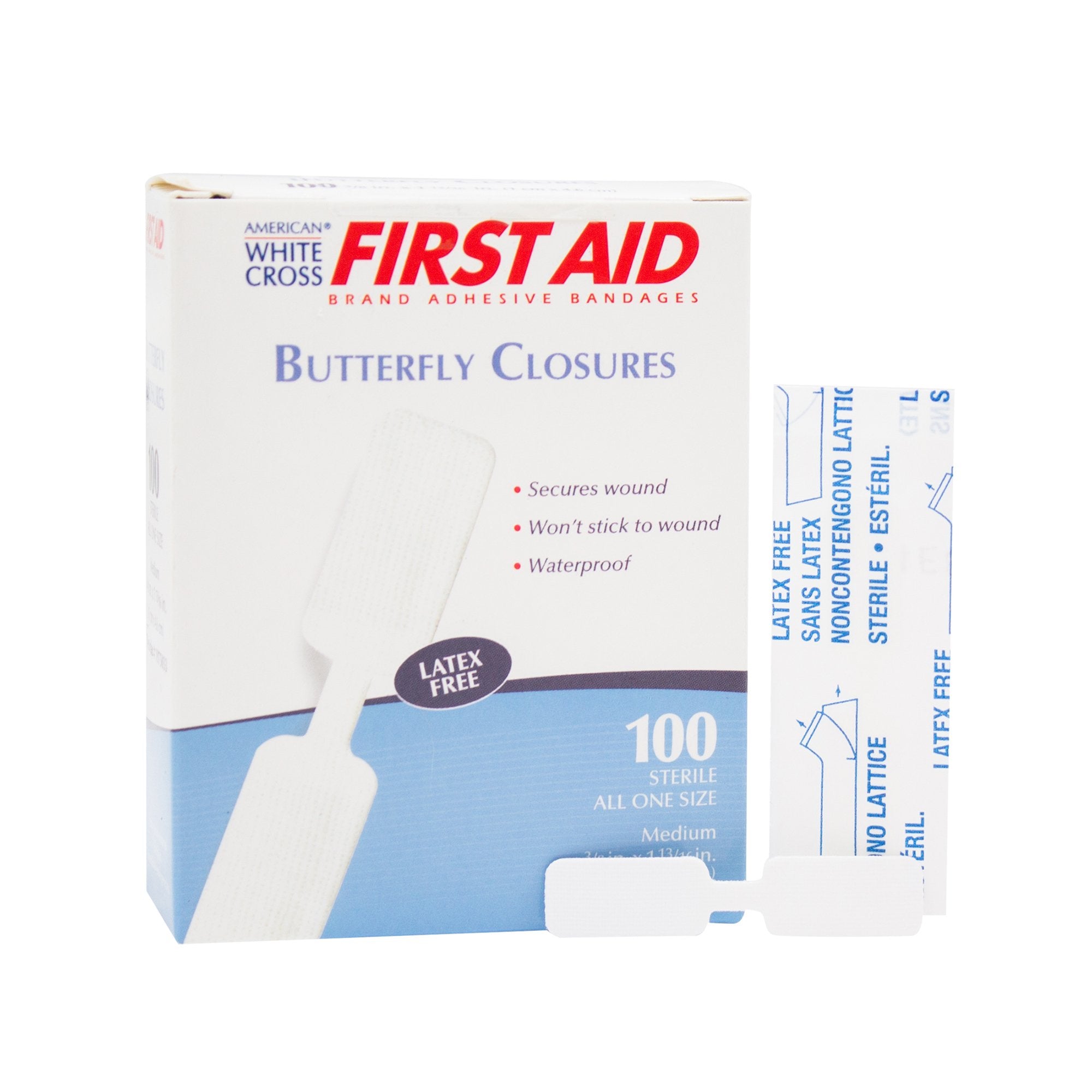 American® White Cross First Aid Butterfly Adhesive Bandages, 0.95 x 4.6 cm - Wound Closure>Skin Closure Strips - Dukal