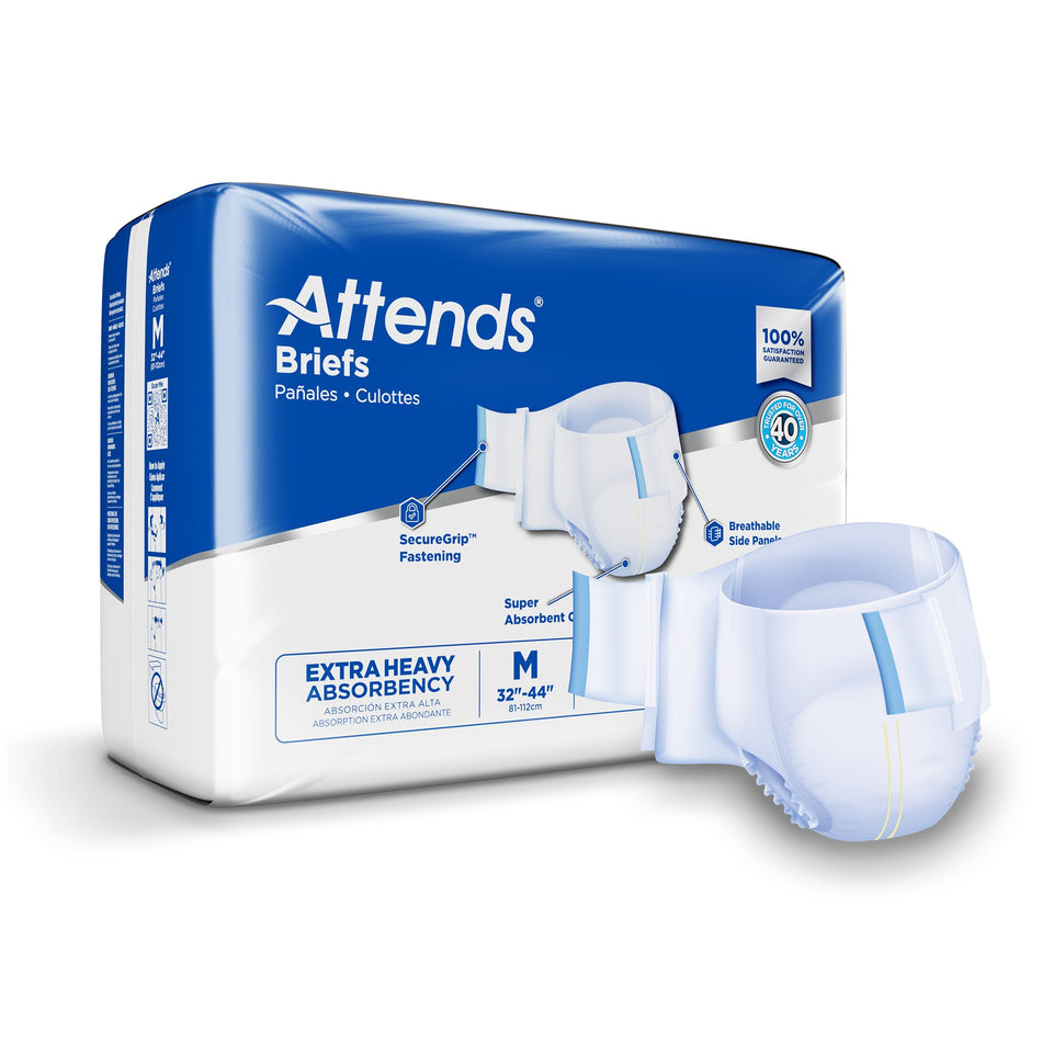 Attends Extra Heavy Absorbency Briefs, Medium-Unisex Adult Incontinence Brief Attends Care Advanced Medium Disposable Heavy Absorbency