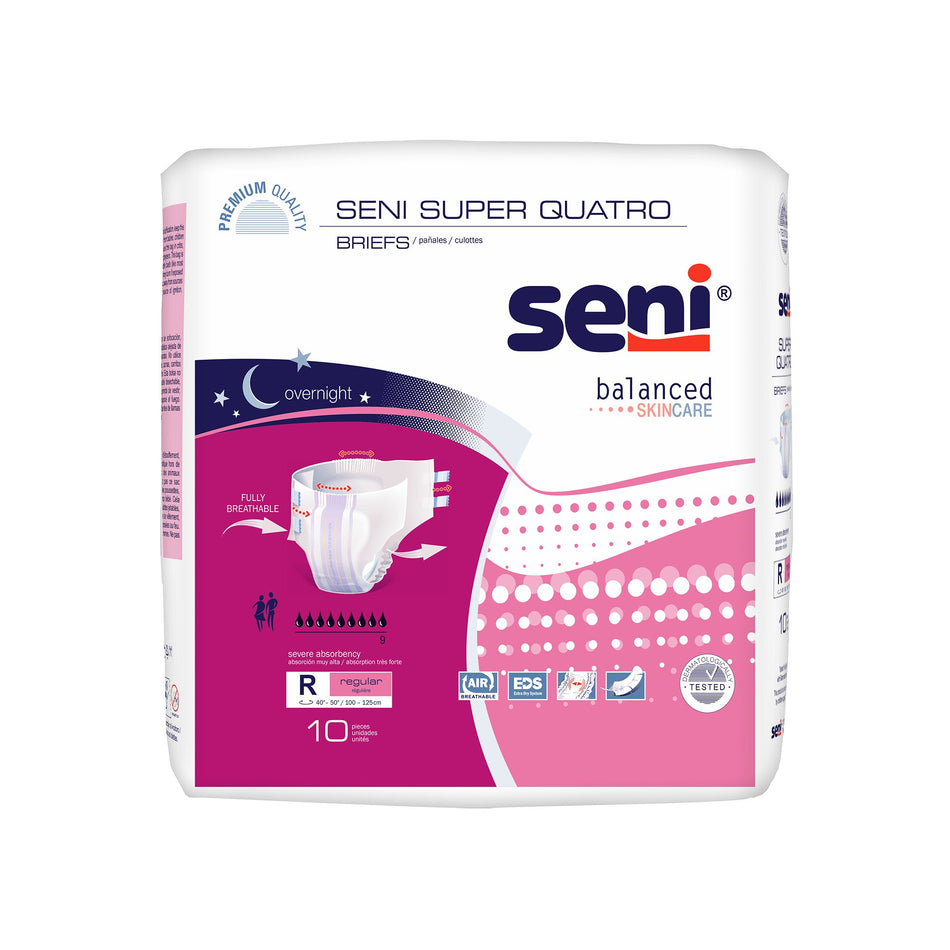 Seni Super Quatro Severe Absorbency Incontinence Brief, Regular-Unisex Adult Incontinence Brief Seni Super Quatro Regular Disposable Heavy Absorbency