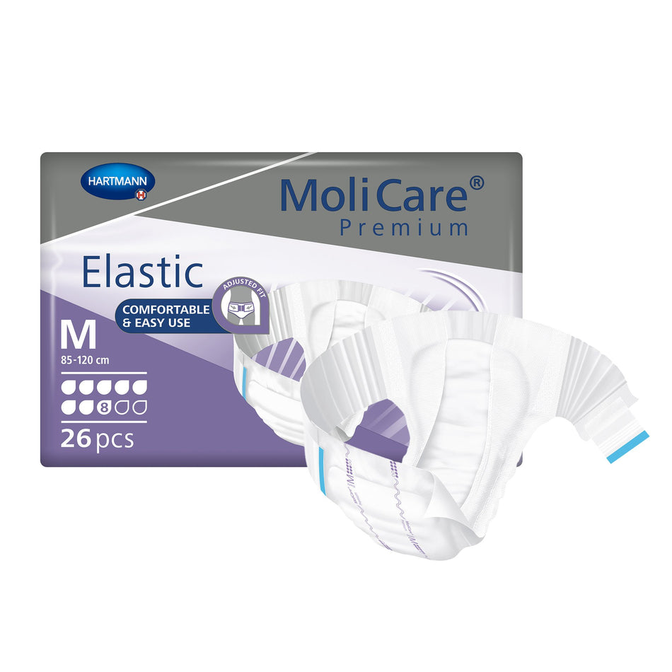 MoliCare Premium Elastic 8 Drop Absorbency Incontinence Briefs, Medium-Unisex Adult Incontinence Brief MoliCare Premium Elastic 8D Medium Disposable Heavy Absorbency
