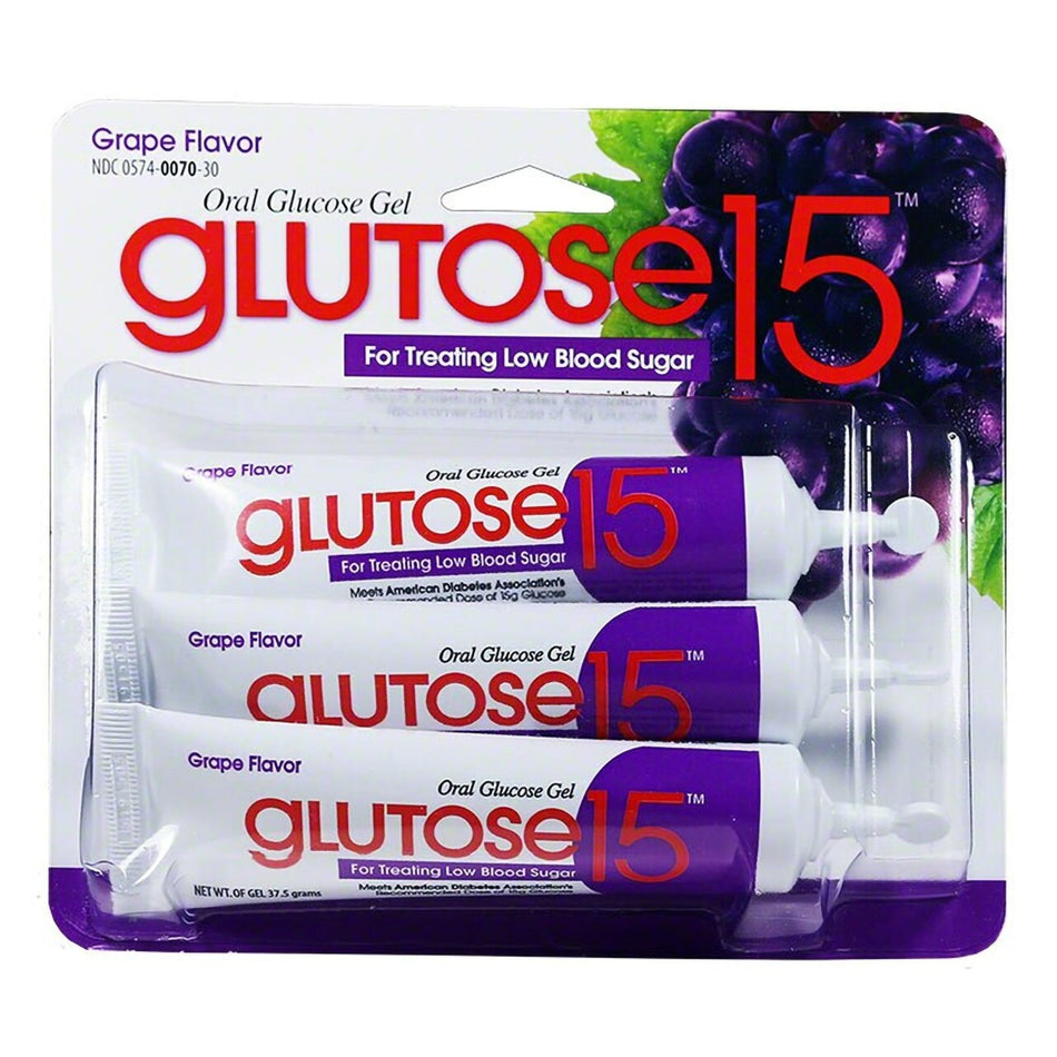 Glutose 15 Grape Glucose Supplement-Glucose Supplement Glutose 15 3 per Pack Gel Grape Flavor