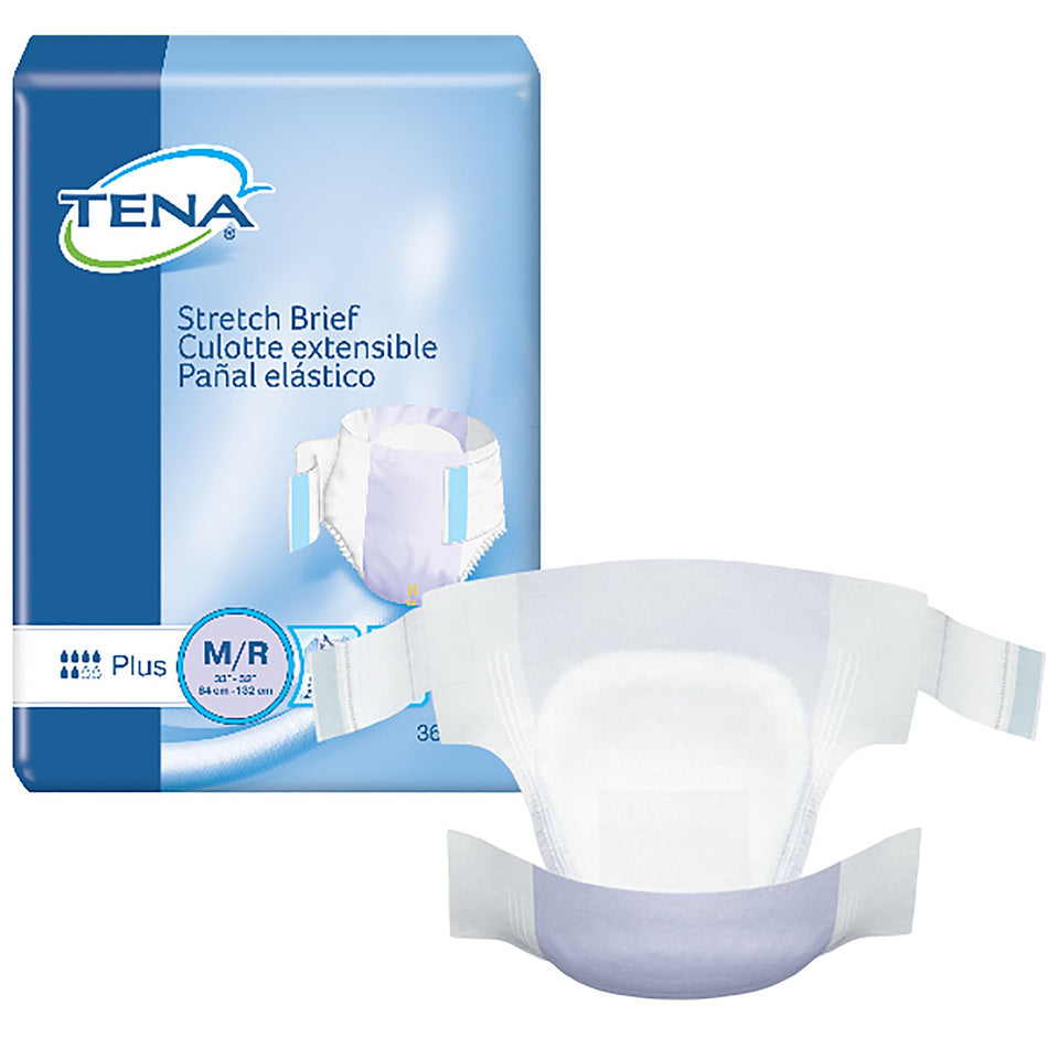 Tena Stretch Plus Incontinence Brief, Medium-Unisex Adult Incontinence Brief TENA Stretch Plus Medium Disposable Moderate Absorbency