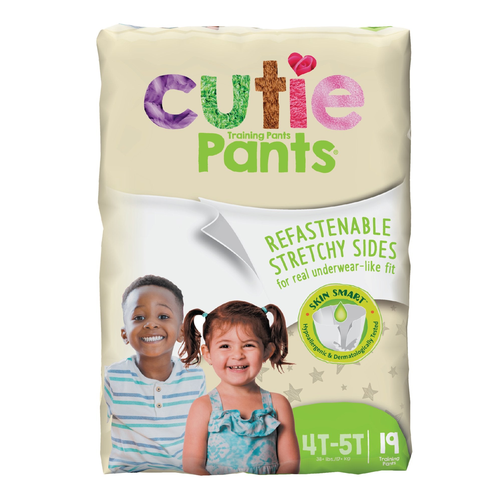 Cutie Pants, Unisex Toddler, Disposable, Heavy Absorbency, Daytime/Overnight, Over 35 lbs, 4T to 5T-Unisex Toddler Training Pants Cutie Pants Pull On with Tear Away Seams Size 4T to 5T Disposable Heavy Absorbency
