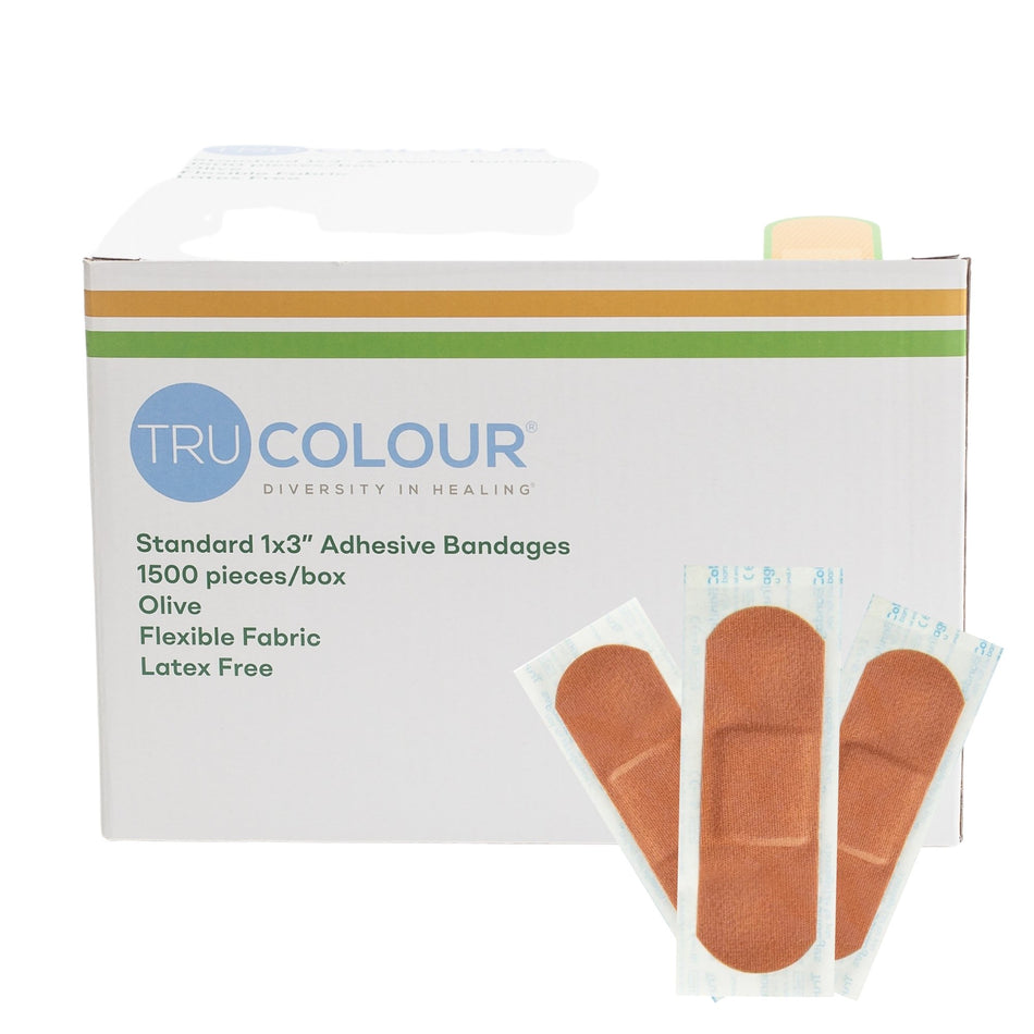 TruColour� Olive Adhesive Strip, 1 x 3 Inch-Adhesive Strip Tru-Colour� 1 X 3 Inch Fabric Rectangle Olive Sterile