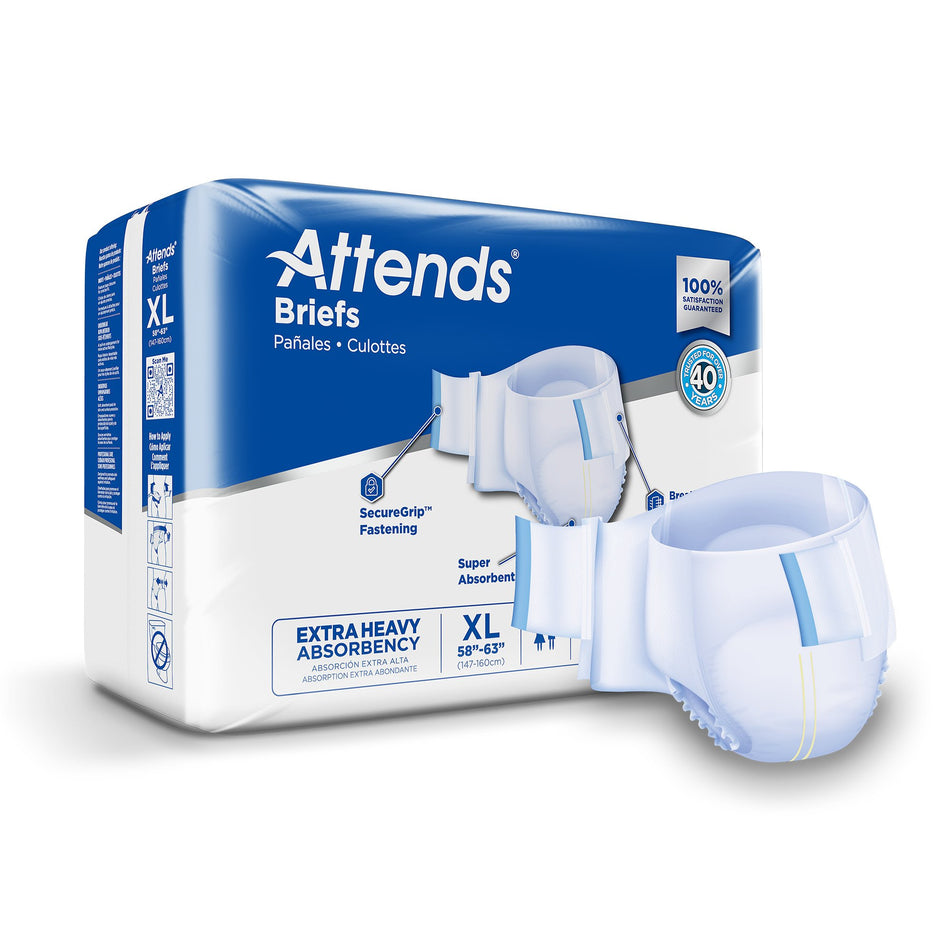 Attends Extra Heavy Absorbency Briefs, Extra Large-Unisex Adult Incontinence Brief Attends Care Advanced X-Large Disposable Heavy Absorbency