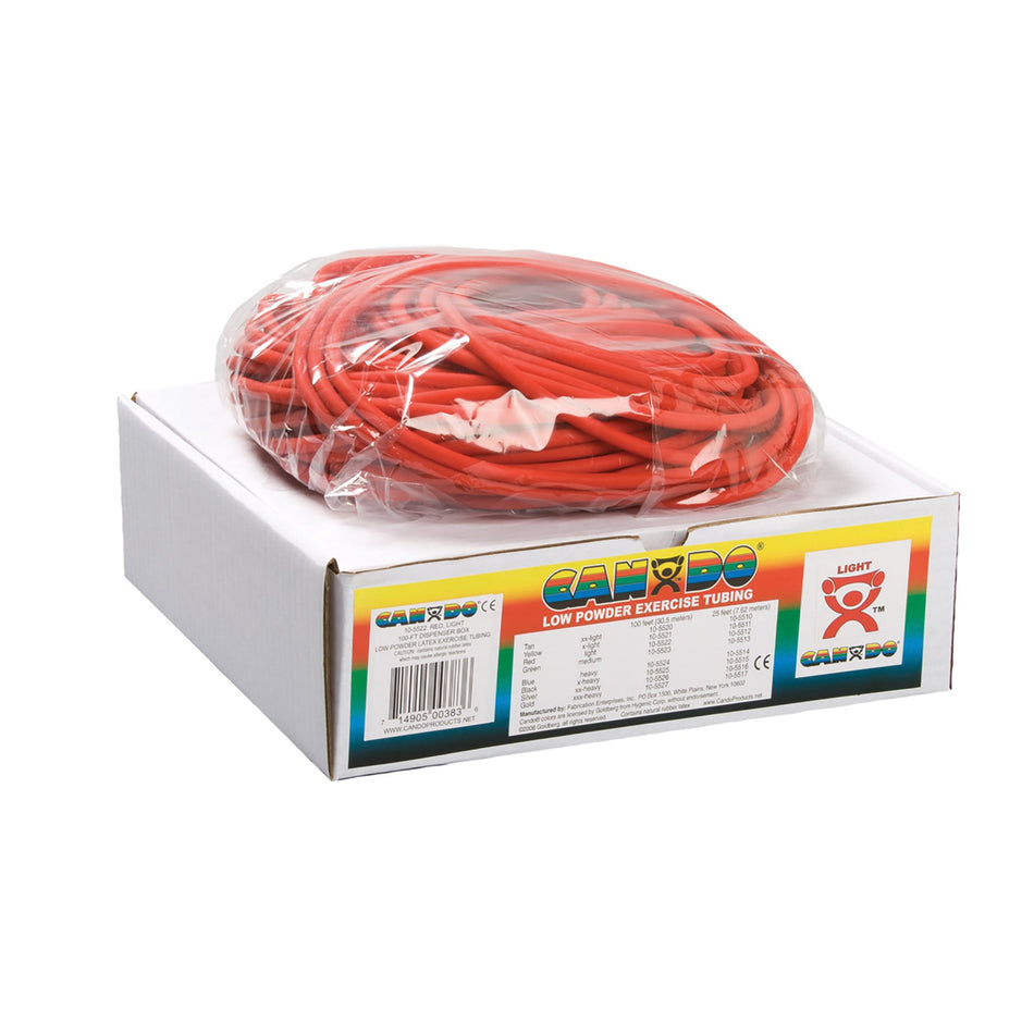 CanDo Low Powder Exercise Resistance Tubing, Red, 100 Foot Length, Light Resistance-Exercise Resistance Tubing CanDo Low Powder Red 100 Foot Length Light Resistance