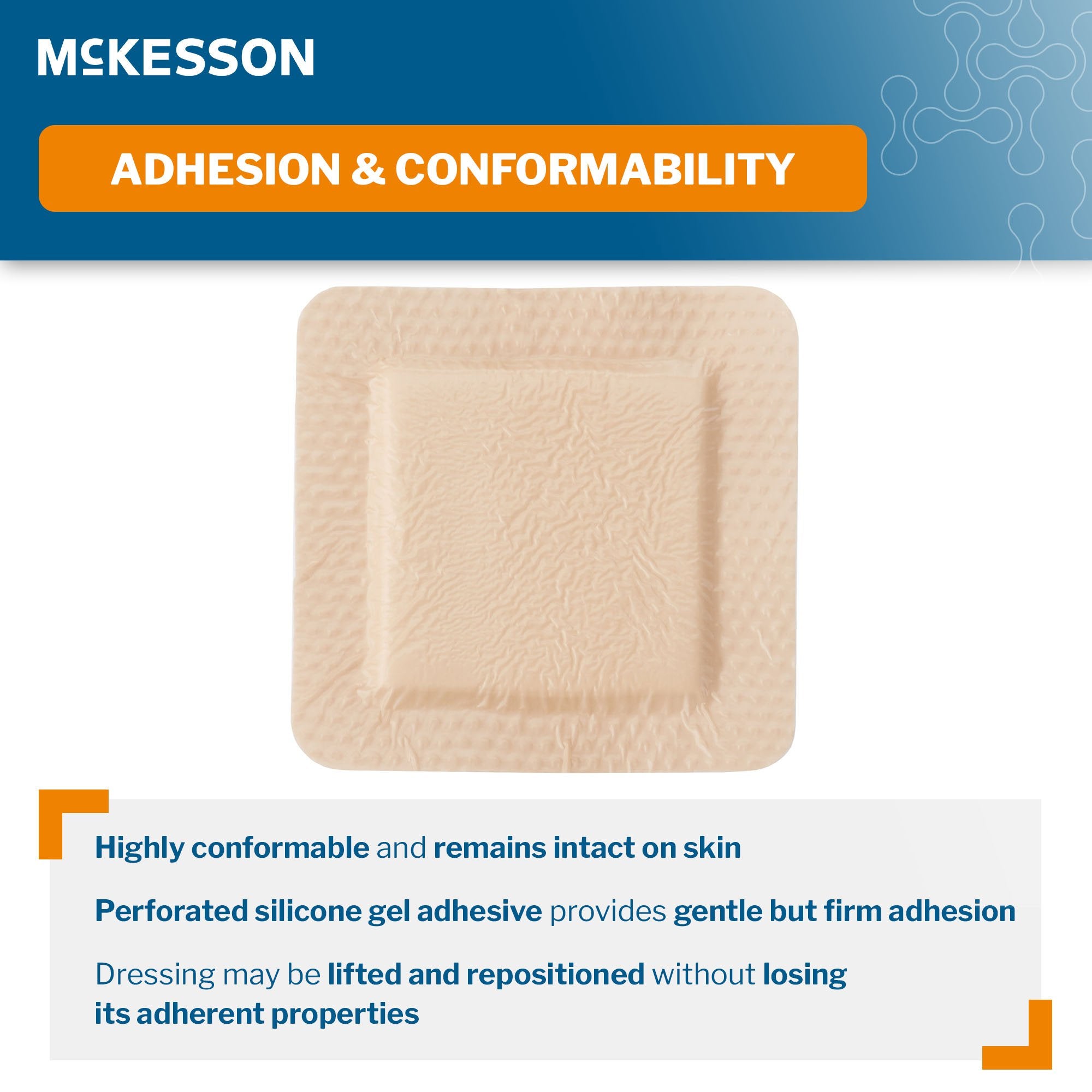 McKesson Silicone Adhesive with Border Silicone Foam Dressing, 3 x 3 Inch-Foam Dressing McKesson 3 X 3 Inch With Border Film Backing Silicone Gel Adhesive Square Sterile