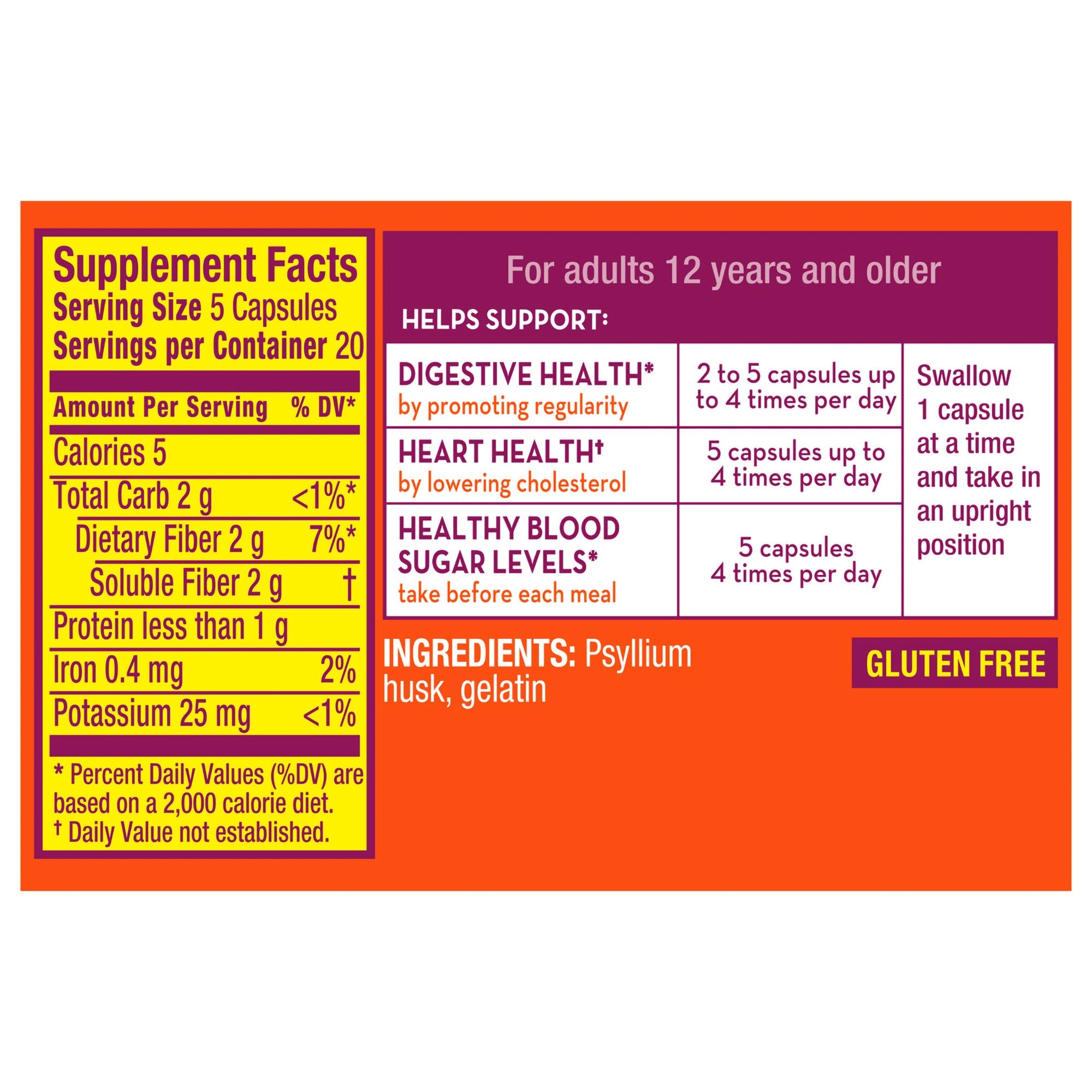 Metamucil 3 in 1 Fiber Capsules-Fiber Supplement Metamucil 3-in-1 Fiber Capsule 100 per Bottle 0.4 Gram Strength Potassium / Psyllium Husk