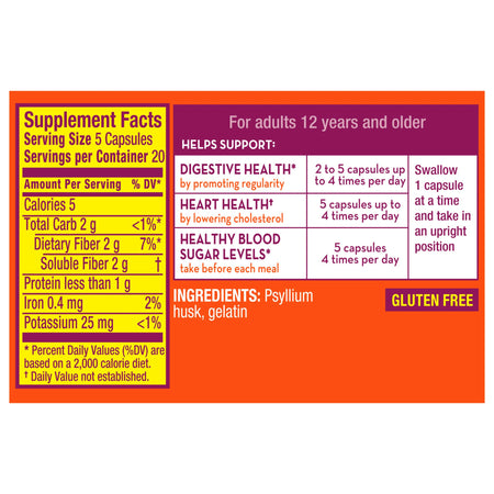 Metamucil 3 in 1 Fiber Capsules-Fiber Supplement Metamucil 3-in-1 Fiber Capsule 100 per Bottle 0.4 Gram Strength Potassium / Psyllium Husk