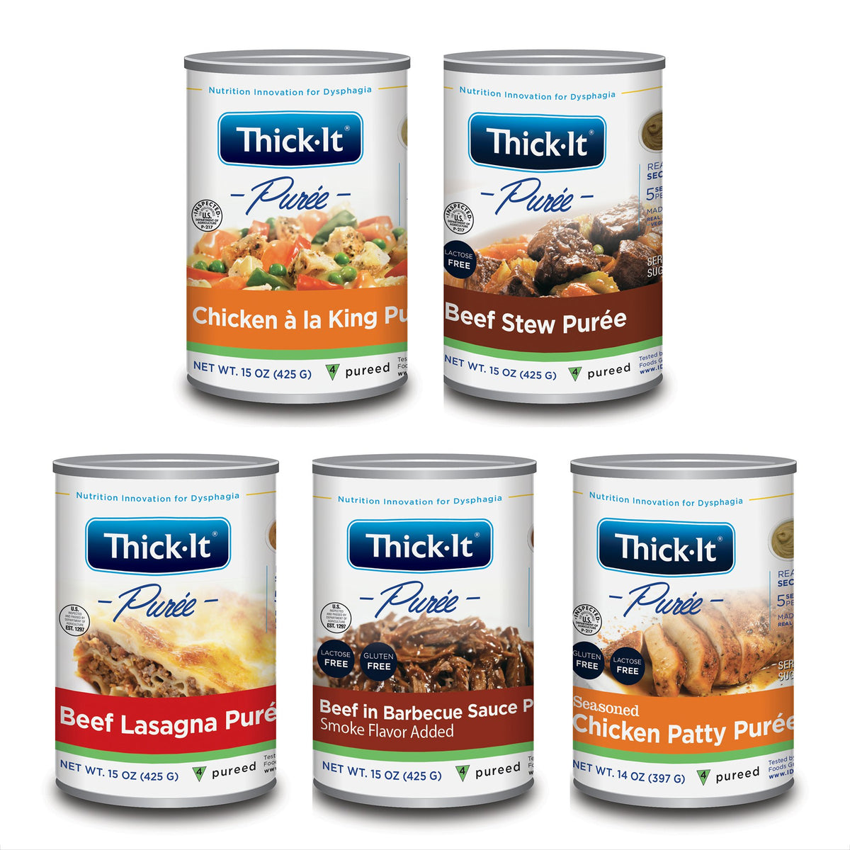 Thick-It Variety of Meat Entres Pure-Thickened Food Thick-It 14 / 15 oz. Can Seasoned Chicken Patty / Beef Stew / Beef Lasagna / Beef in Barbecue Sauce / Chicken la King Flavor Puree IDDSI Level 4 Extremely Thick/Pureed
