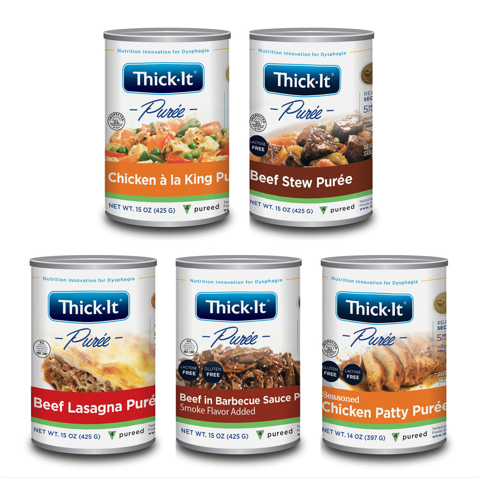Thick-It Variety of Meat Entres Pure-Thickened Food Thick-It 14 / 15 oz. Can Seasoned Chicken Patty / Beef Stew / Beef Lasagna / Beef in Barbecue Sauce / Chicken la King Flavor Puree IDDSI Level 4 Extremely Thick/Pureed