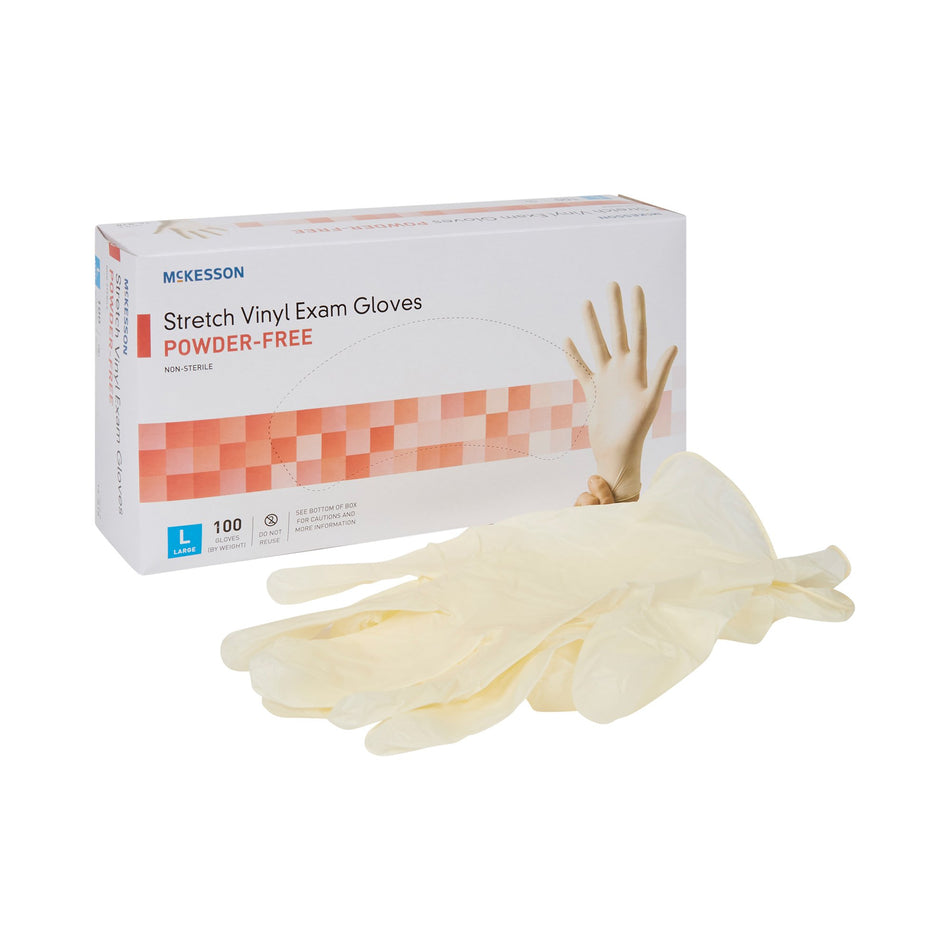 McKesson Stretch Vinyl Exam Glove, Large, Ivory-Exam Glove McKesson Large NonSterile Stretch Vinyl Standard Cuff Length Smooth Ivory Not Rated