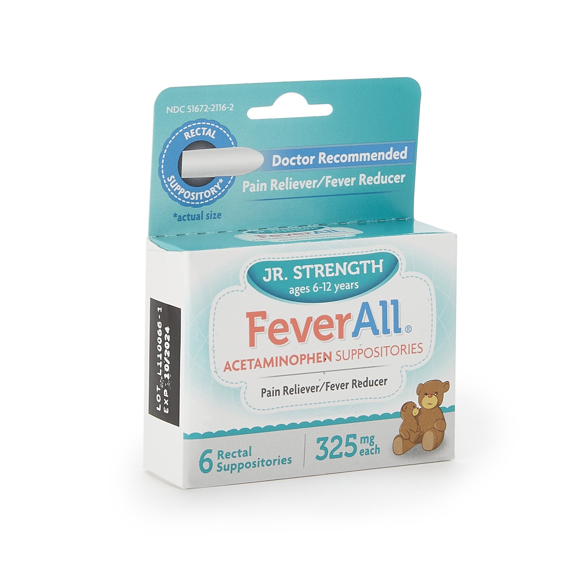 FeverAll Acetaminophen Rectal Suppository-Pain Relief FeverAll 325 mg Strength Acetaminophen Rectal Suppository 6 per Box