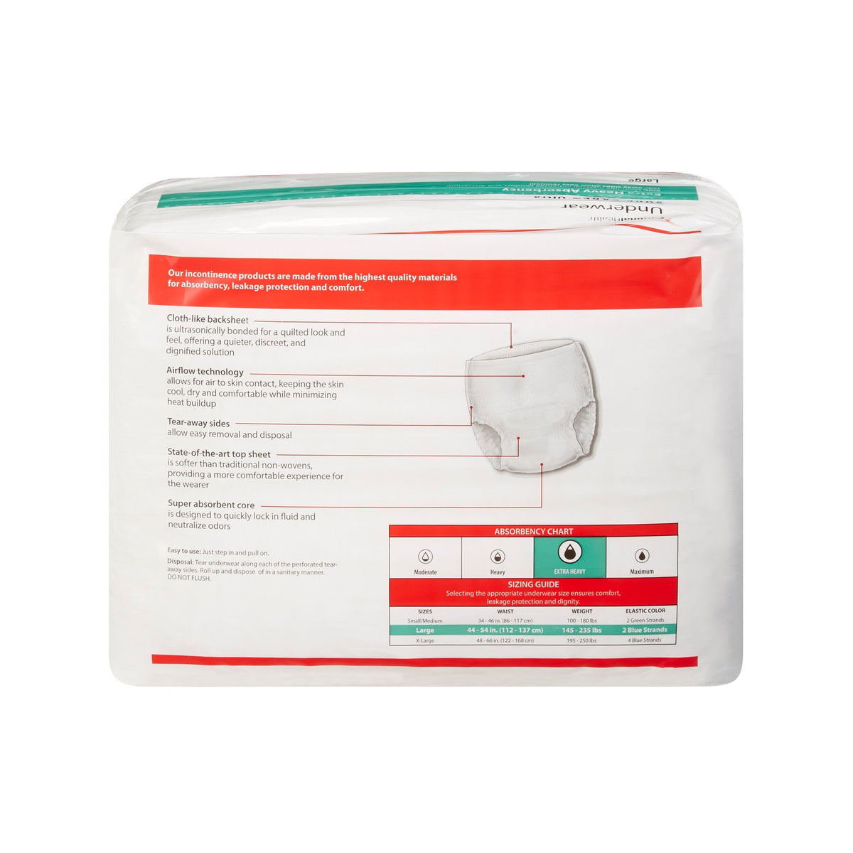 Sure Care™ Ultra Extra Heavy Absorbent Underwear, Large - Incontinence>Adult Briefs and Protective Undergarments - Cardinal