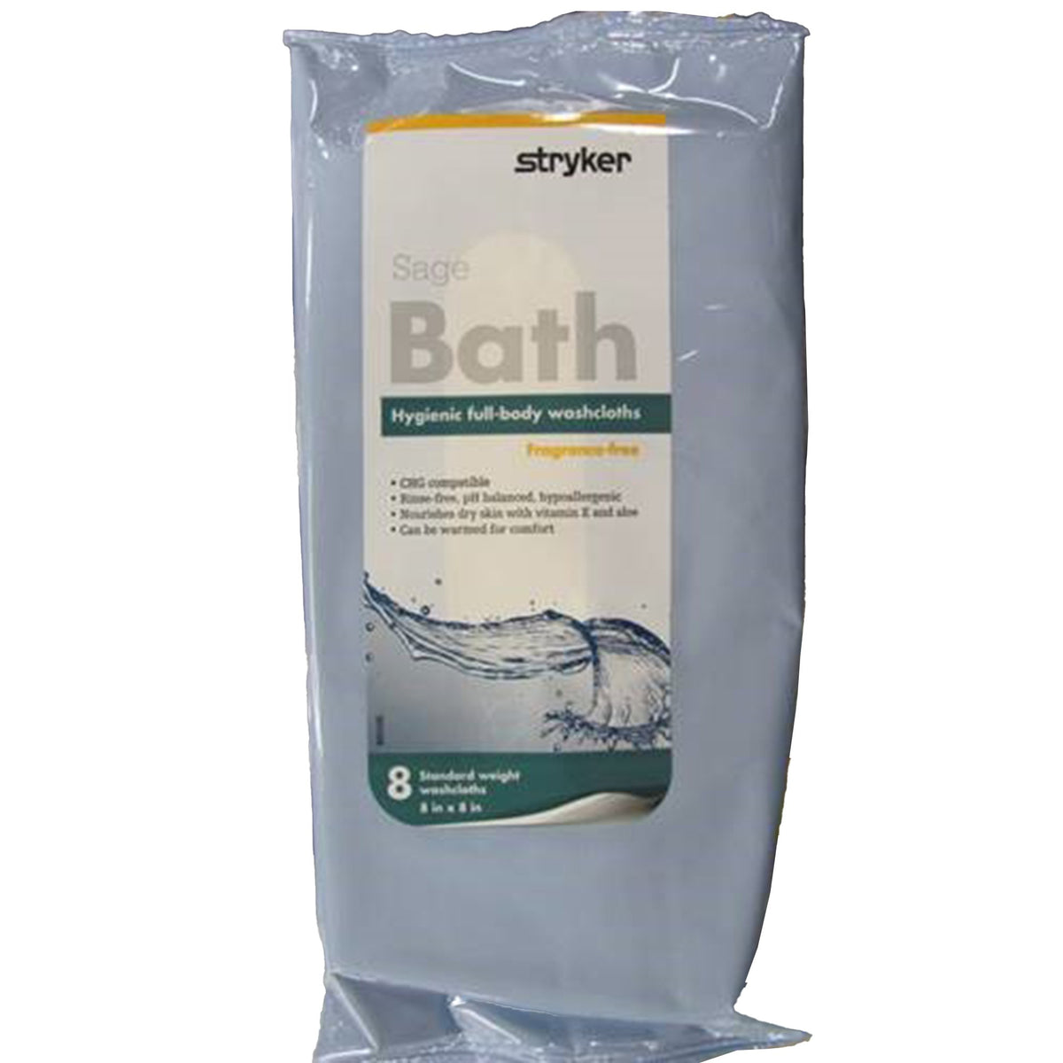 Sage Products Bath Wipe, 8 per Pack-Rinse-Free Bath Wipe Sage Bath Soft Pack Unscented 8 Count