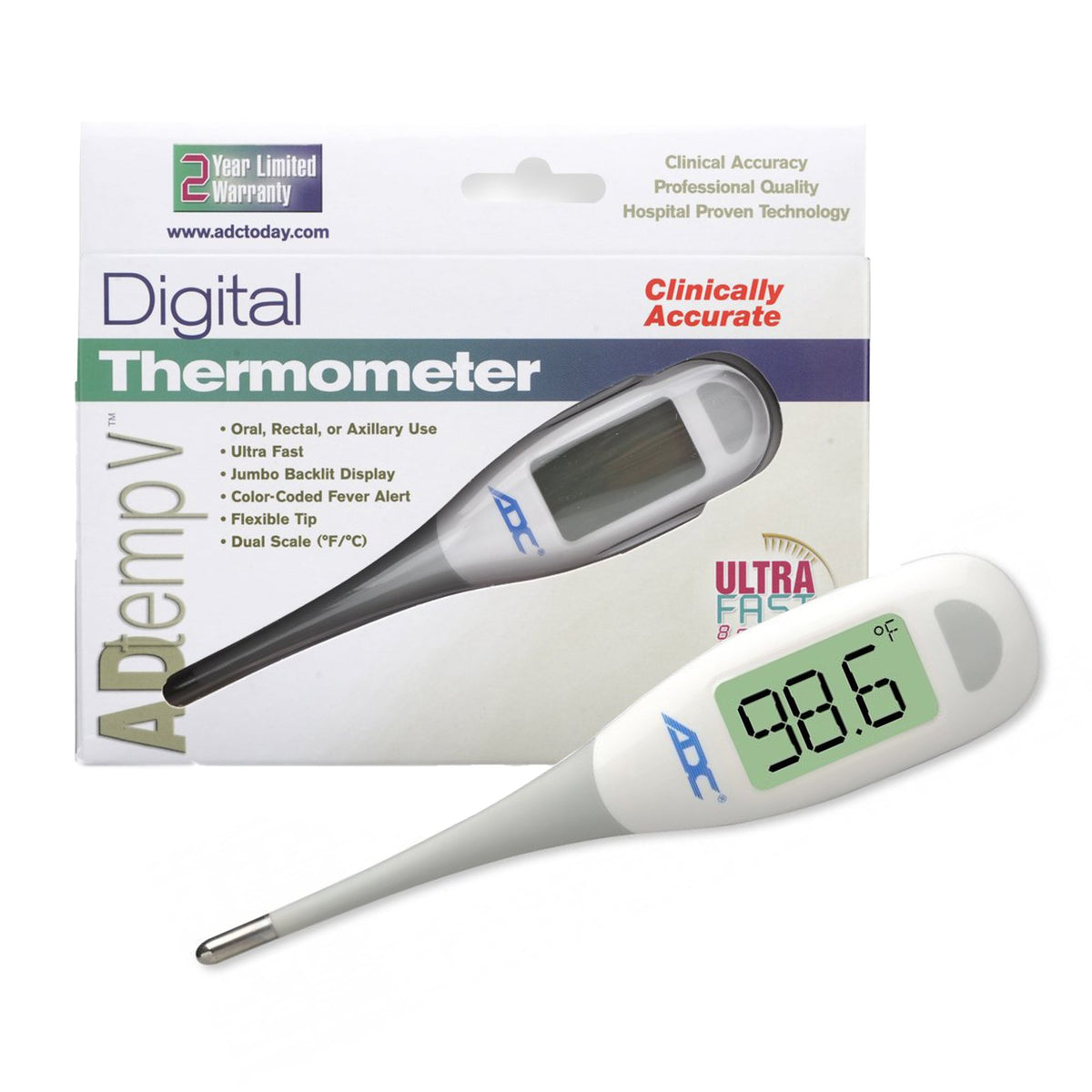 AdTemp Digital Stick Thermometer-Digital Stick Thermometer Adtemp Oral / Rectal / Axillary Probe Handheld