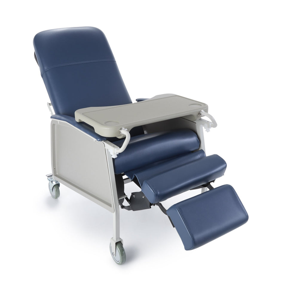 McKesson 3-Position Recliner-3-Position Recliner McKesson Blue Vinyl 2 Locking Casters