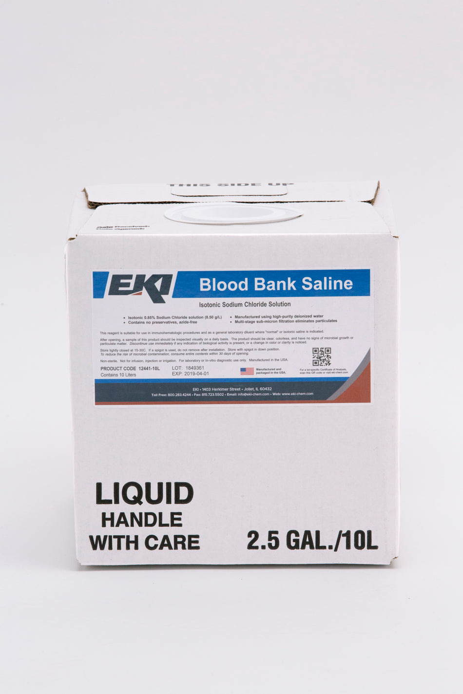 EKI Saline Immunohematology Reagent-Immunohematology Reagent Saline Blood Bank 0.85% 10 Liter