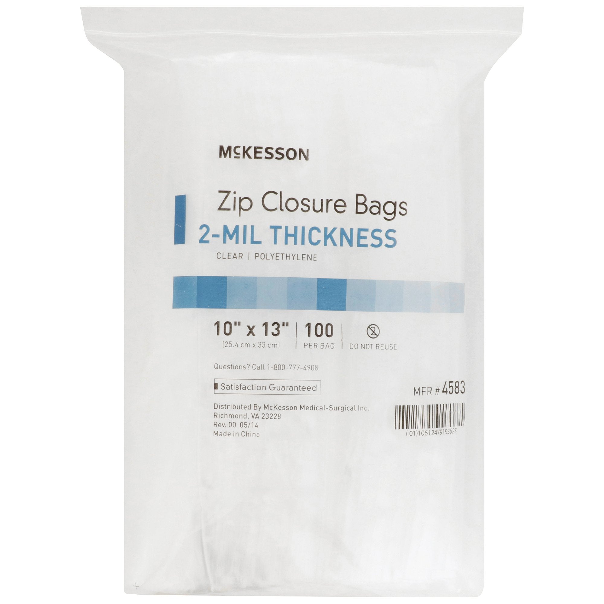 McKesson Zip Closure Bag, 10 X 13 Inches-Reclosable Bag McKesson 10 X 13 Inch Polyethylene Clear Zipper Closure