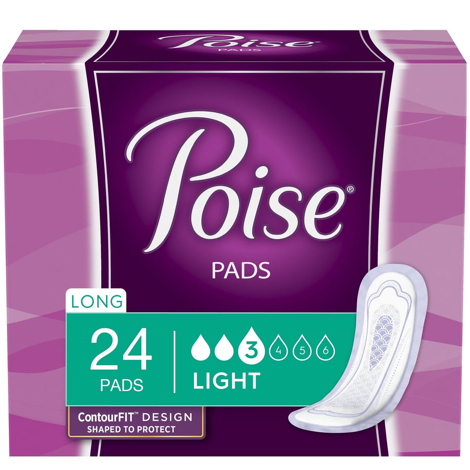 Poise Bladder Control Pad, Long, Light Absorbency, Disposable, Absorb-Loc Core, Female, One Size Fits Most-Bladder Control Pad Poise 11 Inch Light Absorbency Polymer Core One Size Fits Most