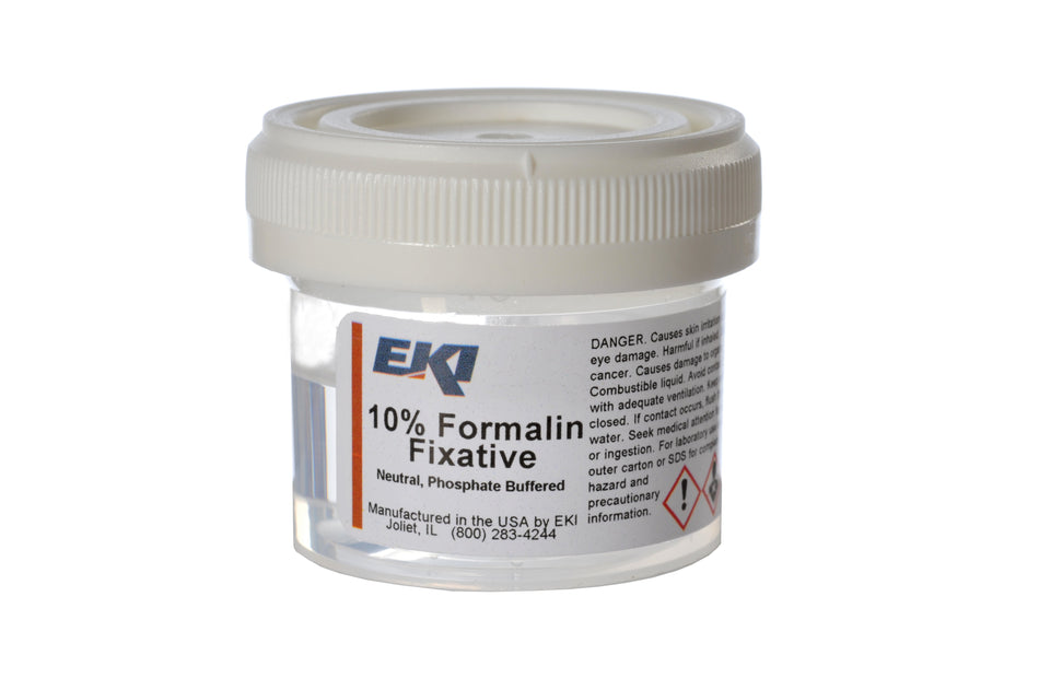 EKI Prefilled Formalin Container, 20 mL Fill in 40 mL-Prefilled Formalin Container 20 mL Fill in 40 mL (1.35 oz.) Screw Cap Warning Label / Patient Information NonSterile