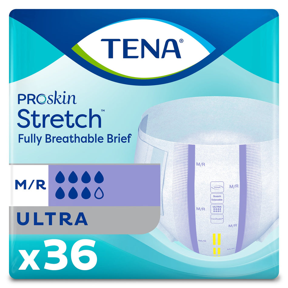 Tena ProSkin Stretch Ultra Incontinence Brief, Medium-Unisex Adult Incontinence Brief TENA ProSkin Stretch Ultra Medium Disposable Heavy Absorbency