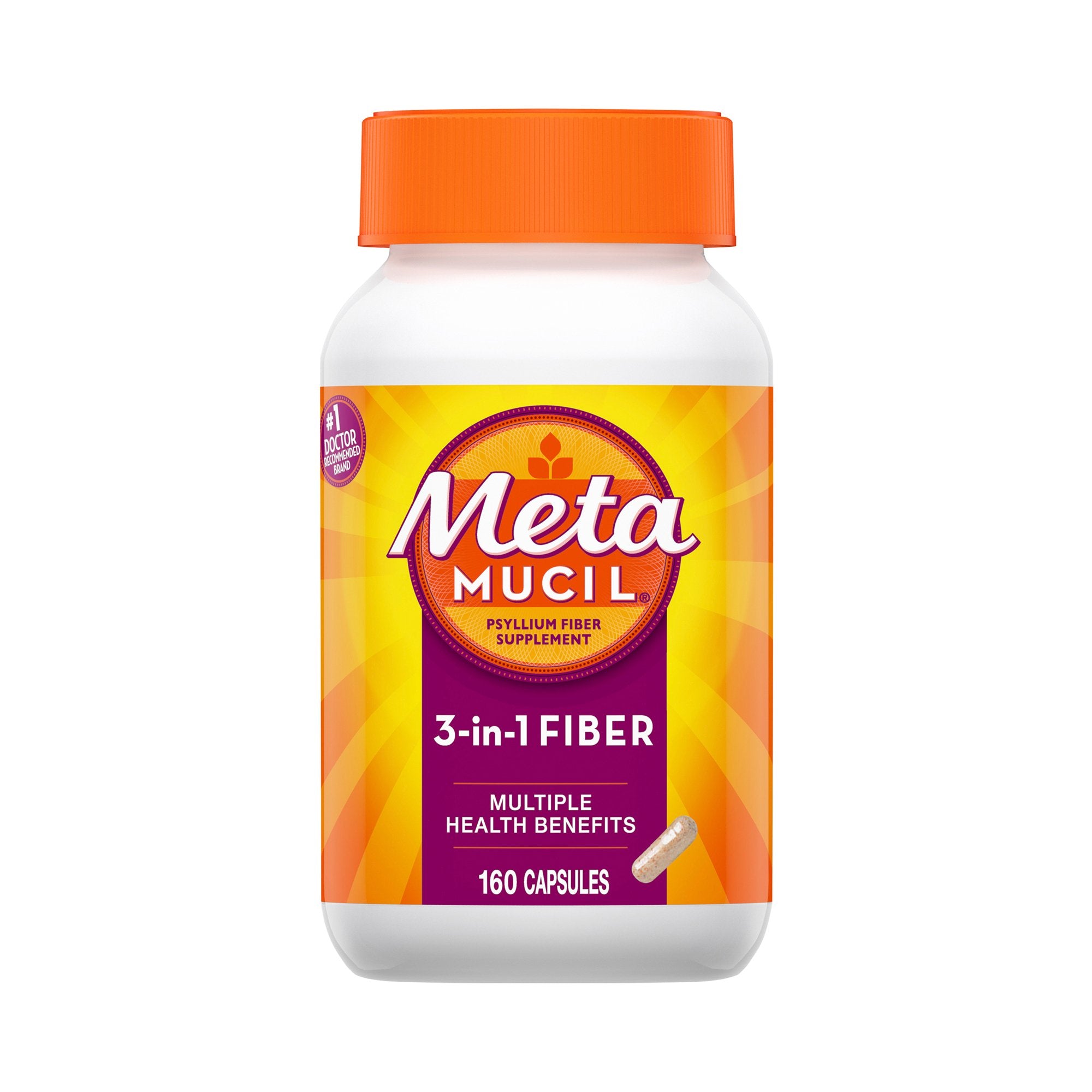 Metamucil� 3-in-1 Fiber Capsules-Fiber Supplement Metamucil� Capsule 160 per Bottle 0.52 Gram Strength Potassium / Psyllium Husk