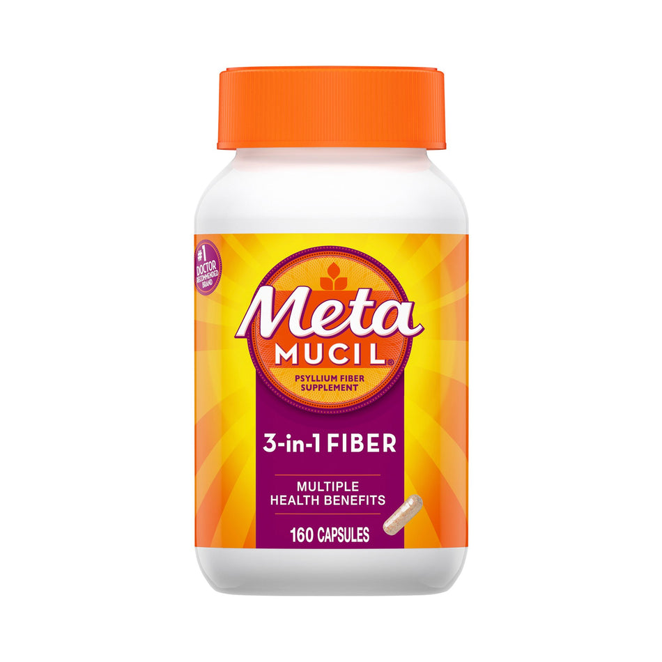 Metamucil 3-in-1 Fiber Capsules-Fiber Supplement Metamucil Capsule 160 per Bottle 0.52 Gram Strength Potassium / Psyllium Husk
