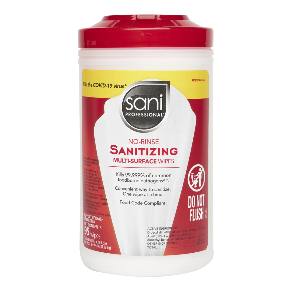 Sani Professional No-Rinse Surface Cleaner/Sanitizer-Sani Professional No-Rinse Sanitizing Multi-Surface Surface Cleaner / Sanitizer Premoistened Alcohol Based Manual Pull Wipe 95 Count Canister Alcohol Scent NonSterile
