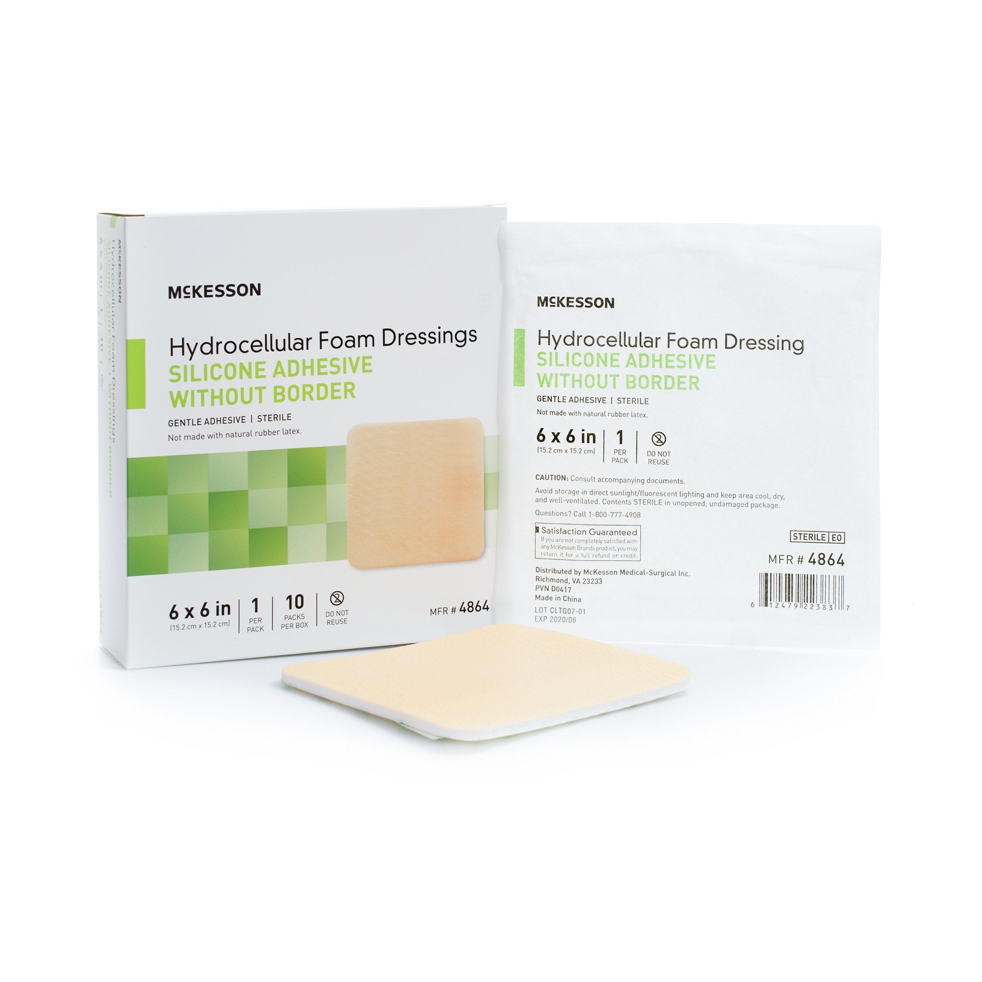 McKesson Silicone Gel Adhesive without Border Silicone Foam Dressing, 6 x 6 Inch-Foam Dressing McKesson 6 X 6 Inch Without Border Film Backing Silicone Gel Adhesive Square Sterile