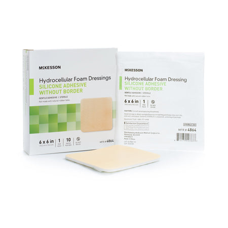 McKesson Silicone Gel Adhesive without Border Silicone Foam Dressing, 6 x 6 Inch-Foam Dressing McKesson 6 X 6 Inch Without Border Film Backing Silicone Gel Adhesive Square Sterile