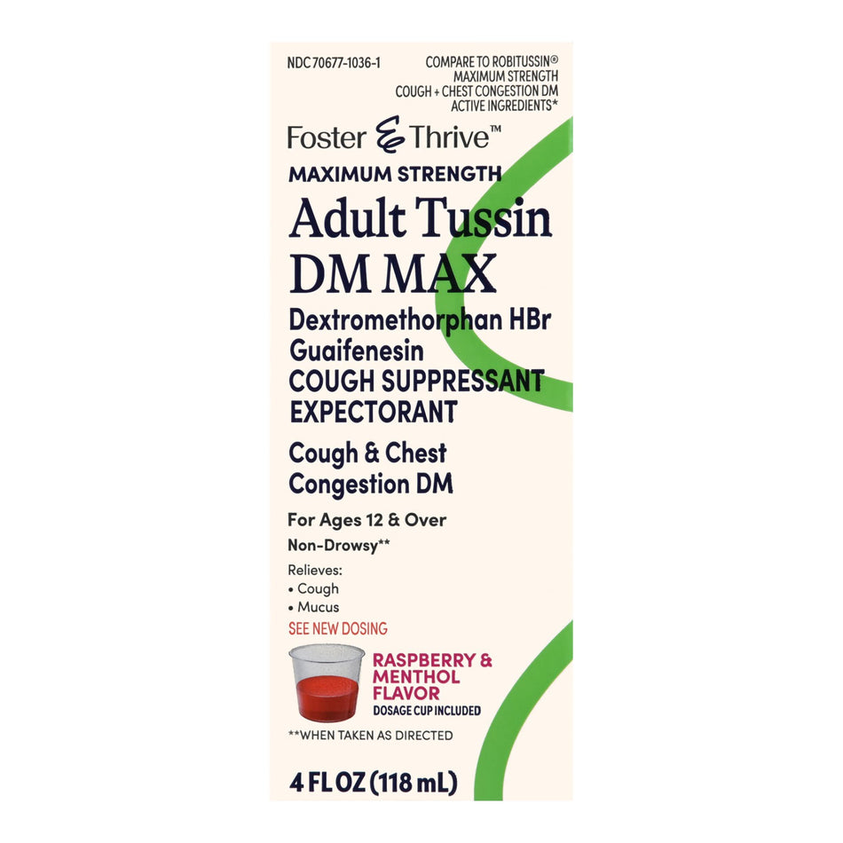 Foster & Thrive™ Adult Tussin DM Max Liquid, Raspberry & Menthol - Pharmaceuticals>Over the Counter>Cough and Cold Relief...