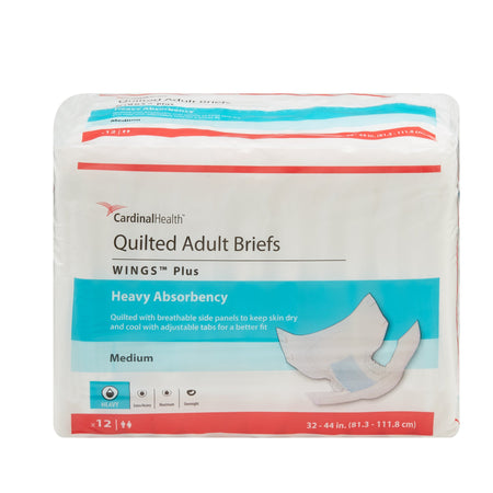 Wings Plus Quilted Heavy Absorbency Incontinence Brief, Medium-Unisex Adult Incontinence Brief Wings Plus Quilted Medium Disposable Heavy Absorbency