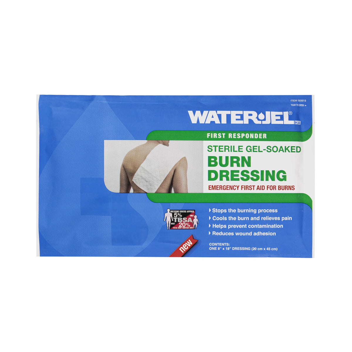 Water-Jel First Responder Burn Dressing, 8 x 18 Inch-Hydrogel Burn Dressing Water-Jel First Responder Sheet 8 X 18 Inch Sterile